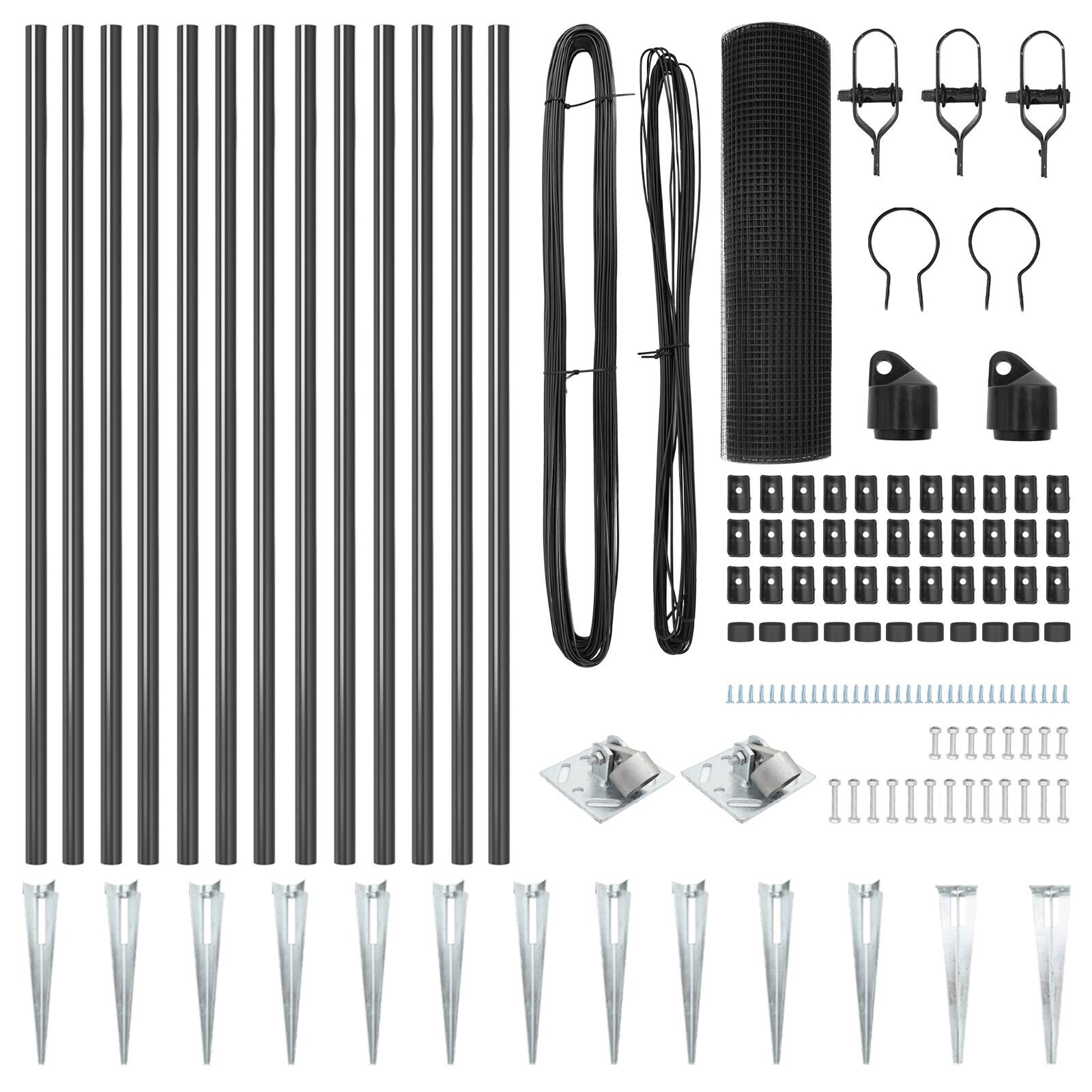 vidaXL Set stâlpi de gard Set de 2 Gri, Negru Oțel, PVC 25 x 0.5 m