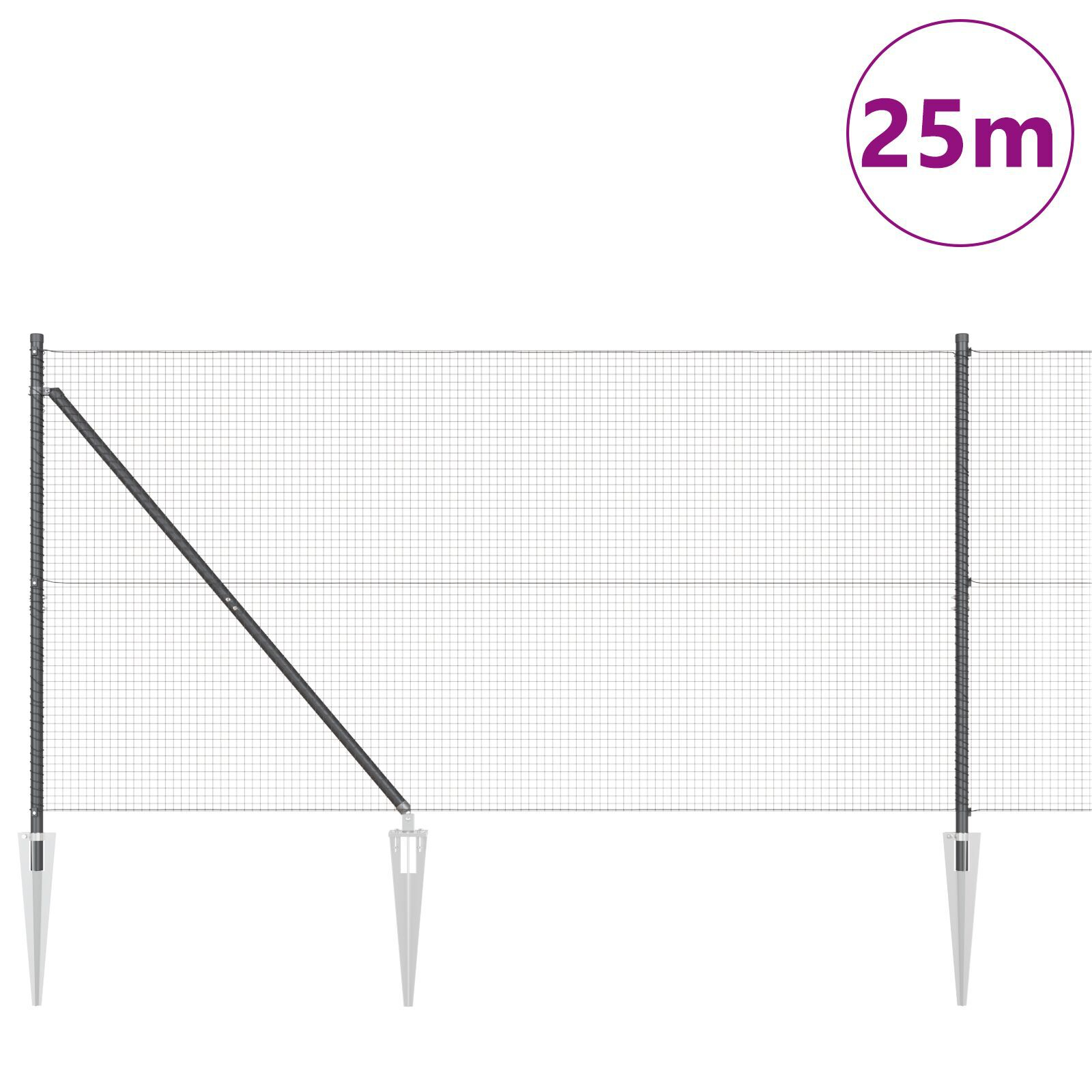 vidaXL Îngrădire cu stâlpi Gri 1.2 x 25 m Oțel