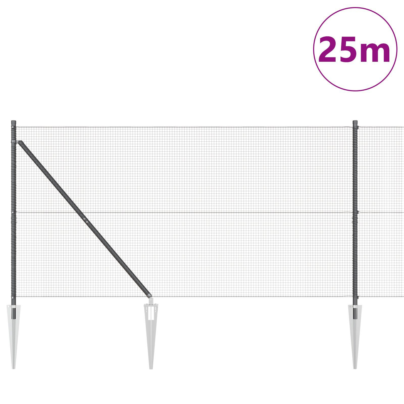 vidaXL Îngrădire cu stâlpi Gri 1.4 x 25 m Oțel
