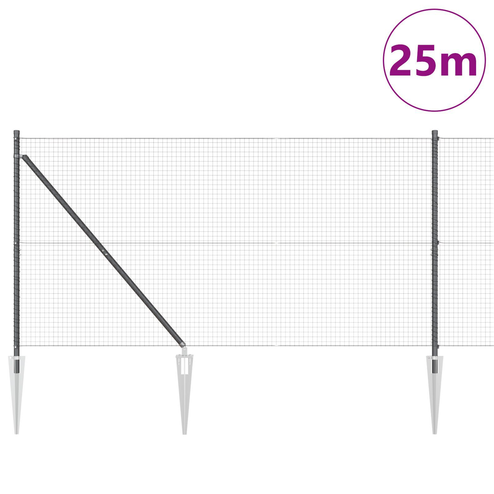 vidaXL Îngrădire cu stâlpi Gri 1.4 x 25 m Oțel