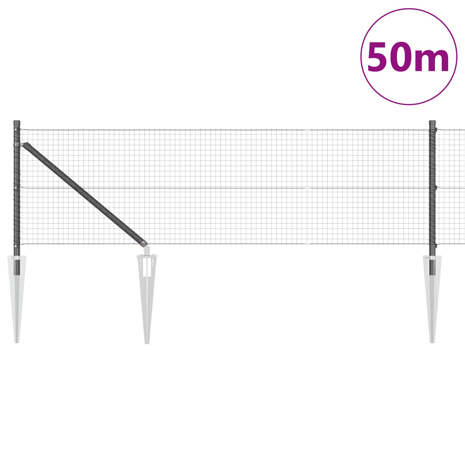 vidaXL Îngrădire cu stâlpi Gri 0.8 x 50 m Oțel vidaXL Îngrădire cu stâlpi Gri 0.8 x 50 m Oțel
