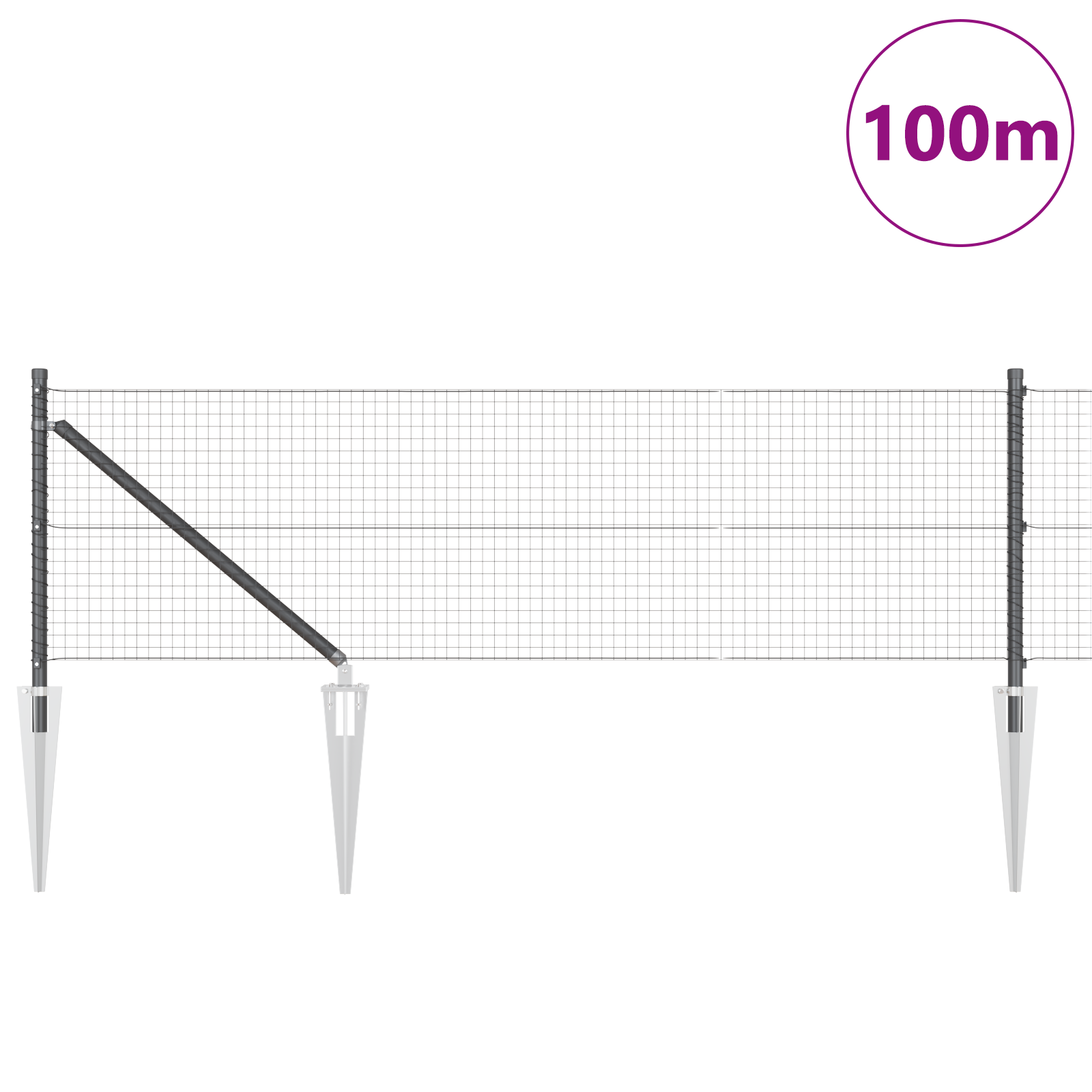 vidaXL Zid de sârmă sudată cu 13 stâlpi cu vârf Gri 0.8x100 m Oțel