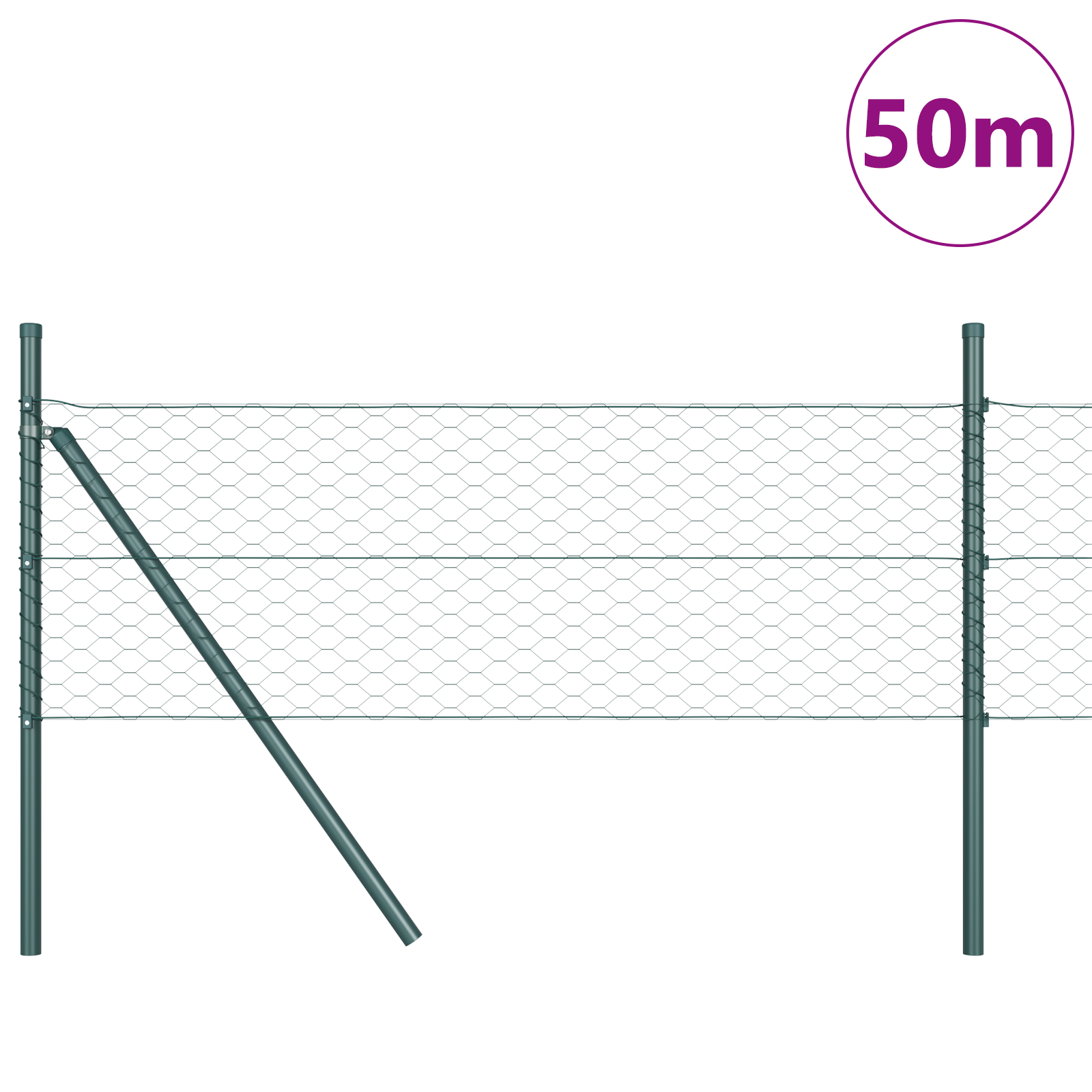 vidaXL Îngrădire cu stâlpi Verde 0.8 x 50 m otel acoperit cu PVC