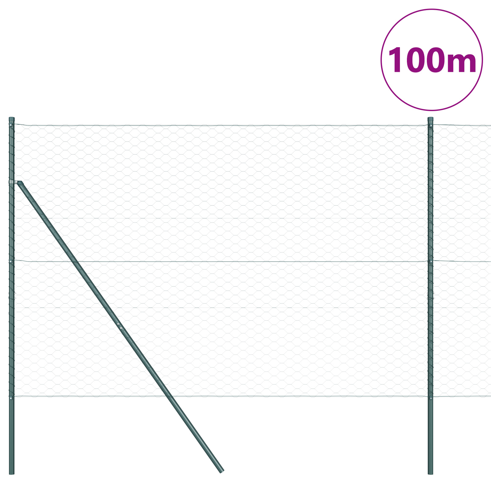 vidaXL Stâlp de gard. Verde 100 x 1,5 m (mesh de 50 mm) Oțel și PVC