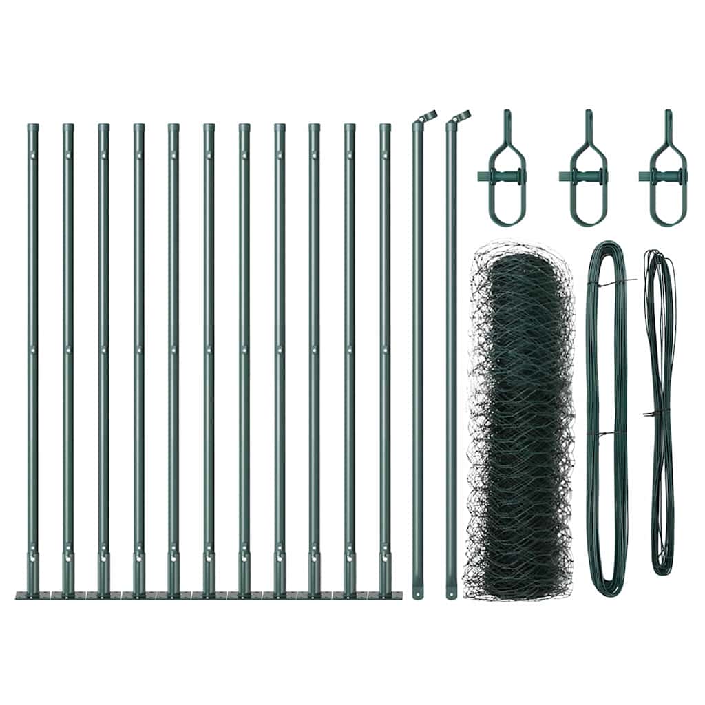 vidaXL Îngrădire cu stâlpi Verde 0.6 x 25 m otel acoperit cu PVC