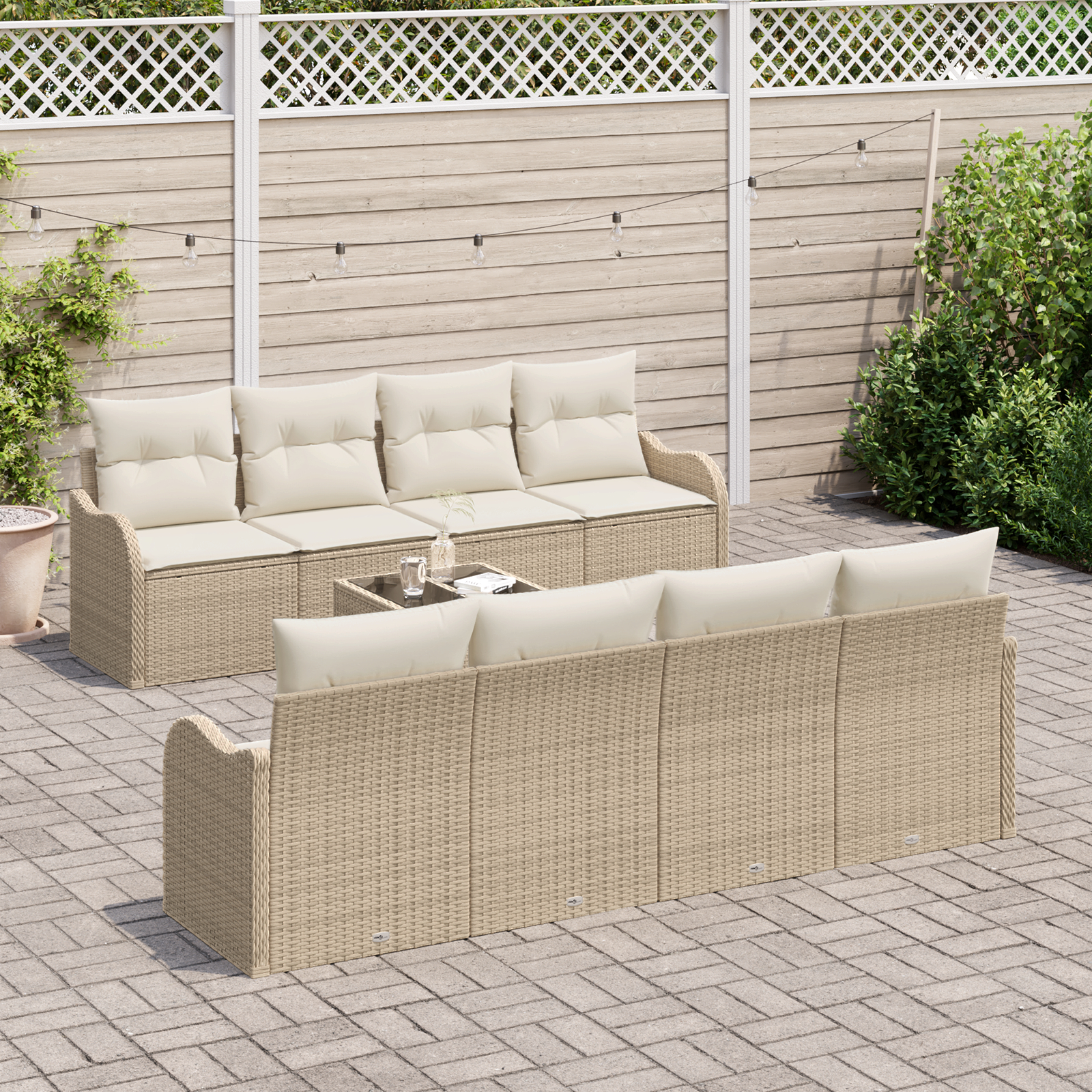 vidaXL Set de canapele pentru grădină cu pernă 9 pcs Bej și crem