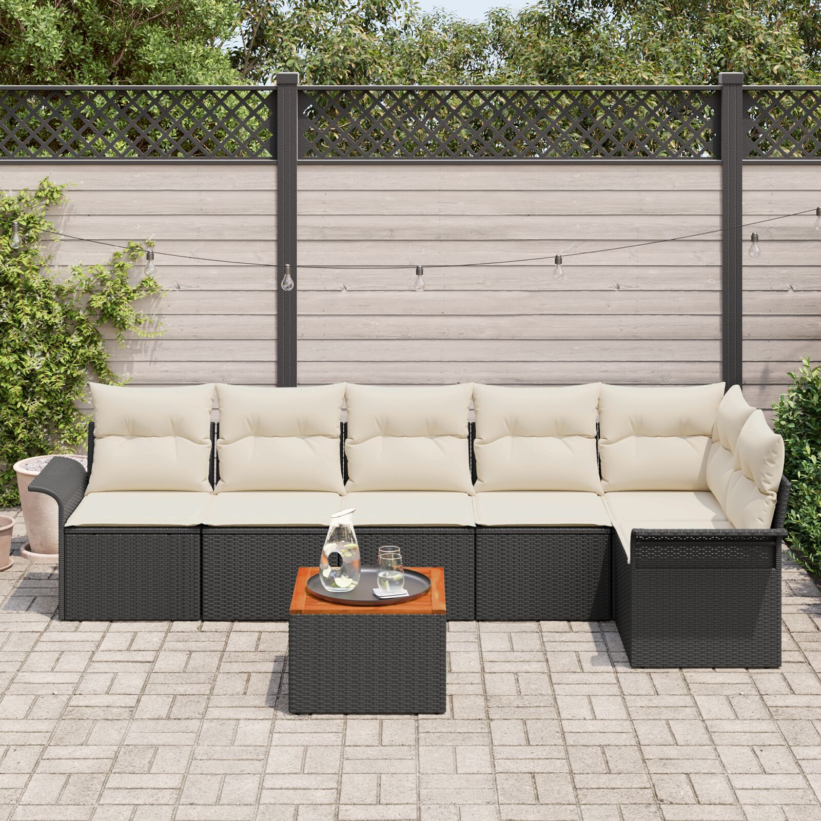 vidaXL Set de canapele pentru grădină cu pernă 7 pcs Negru și Crem vidaXL Set de canapele pentru grădină cu pernă 7 pcs Negru și Crem