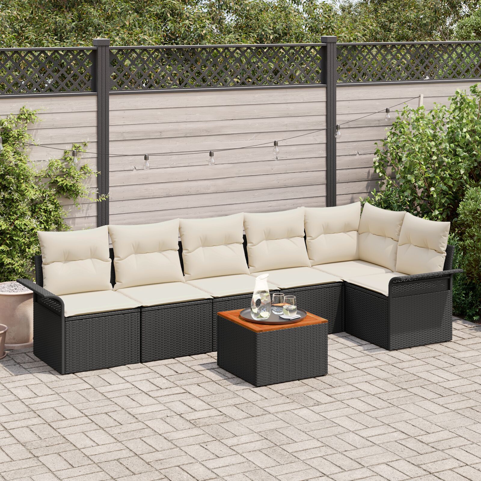 vidaXL Set de canapele pentru grădină cu pernă 7 pcs Negru și Crem vidaXL Set de canapele pentru grădină cu pernă 7 pcs Negru și Crem
