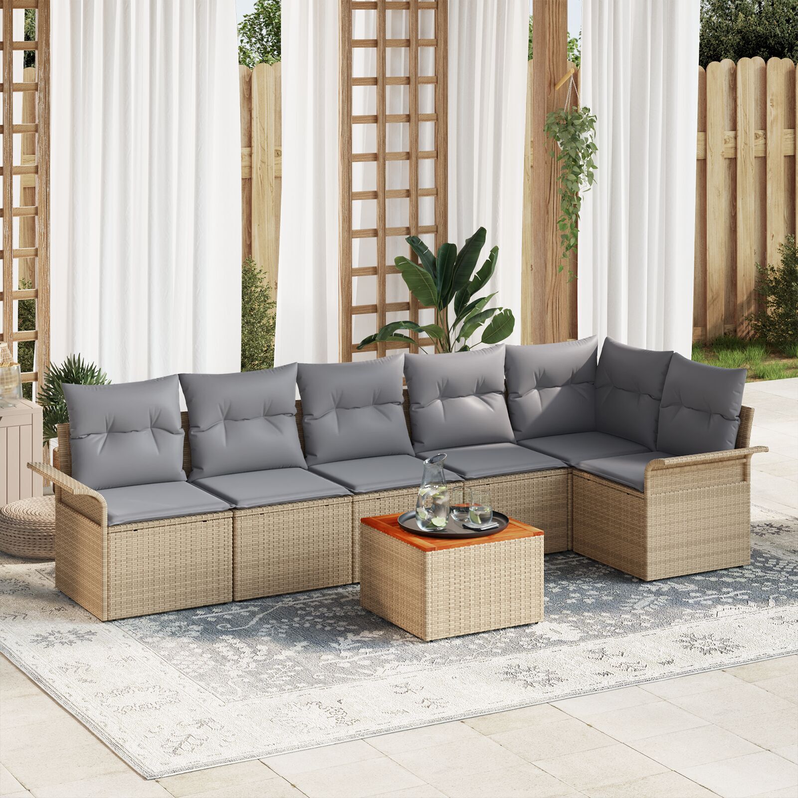 vidaXL Set de canapele pentru grădină 7 pcs Beige și gri deschis