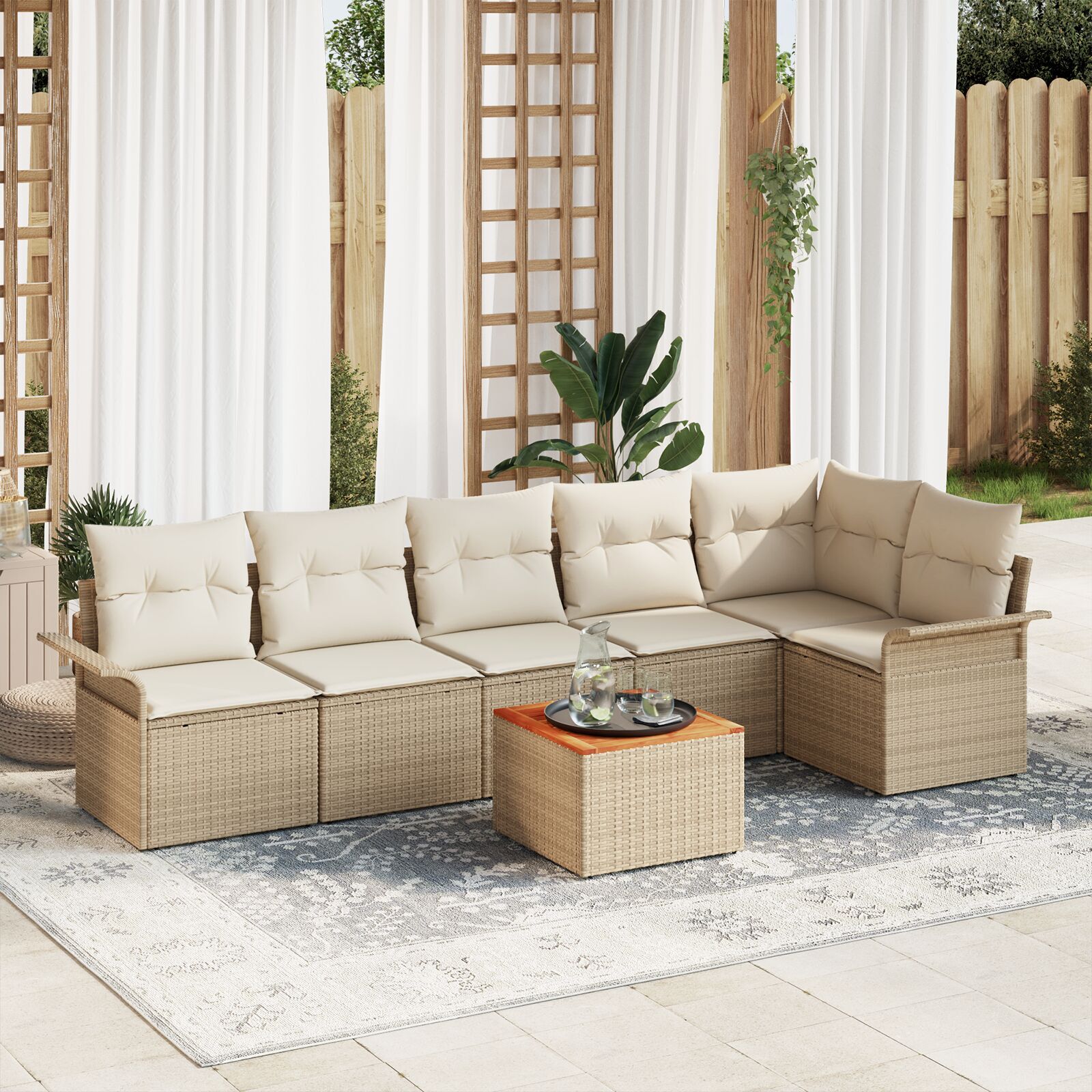 vidaXL Set de canapele pentru grădină cu pernă 7 pcs Bej și crem vidaXL Set de canapele pentru grădină cu pernă 7 pcs Bej și crem