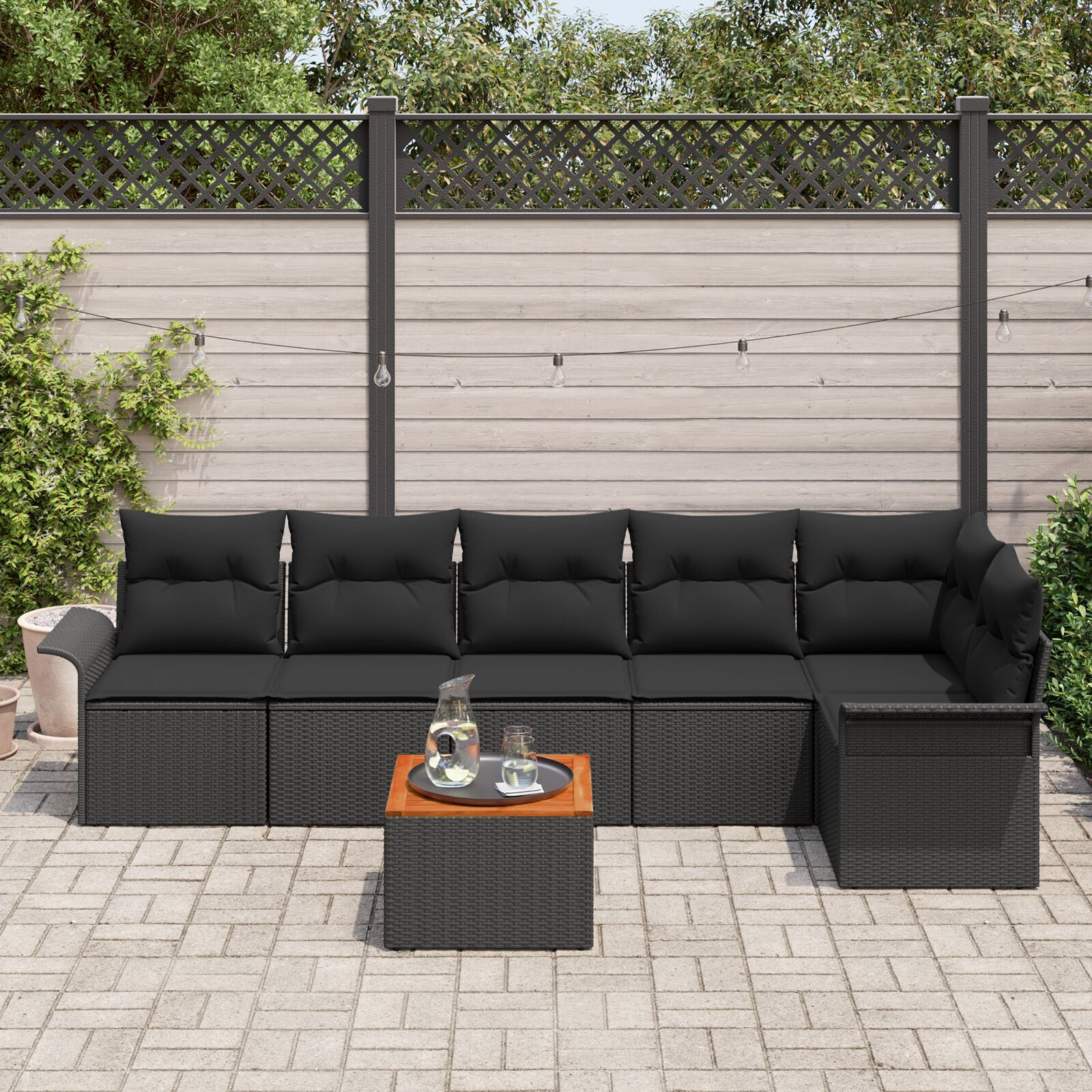 vidaXL Set de canapele pentru grădină 7 pcs Negru 55 x 55 x 37 cm