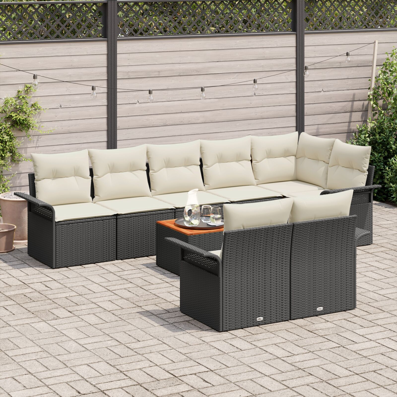 vidaXL Set Sofă Grădină 9 Piese + Perne Negru Poliratan Acacia