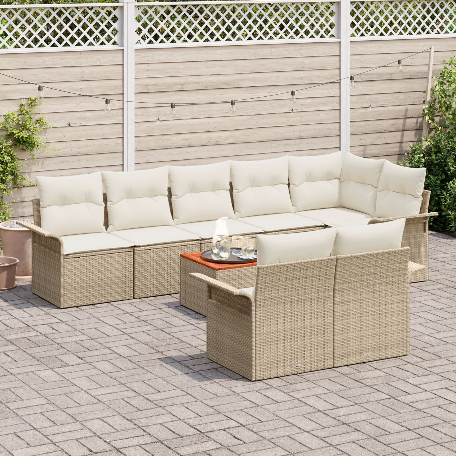 vidaXL Set de canapele pentru grădină cu pernă 9 pcs Bej și crem