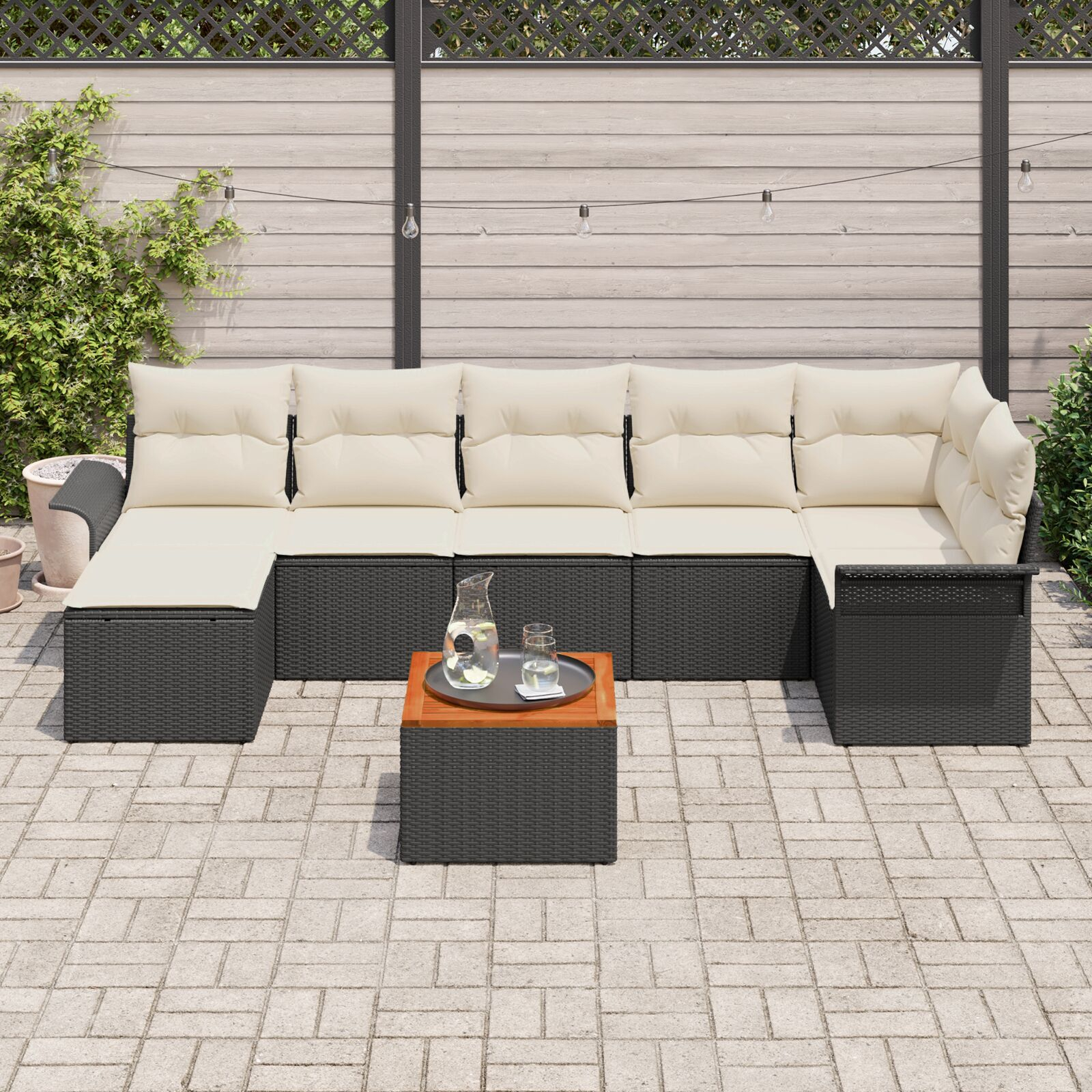 vidaXL Set de canapele pentru grădină cu pernă 8 pcs Negru și Crem