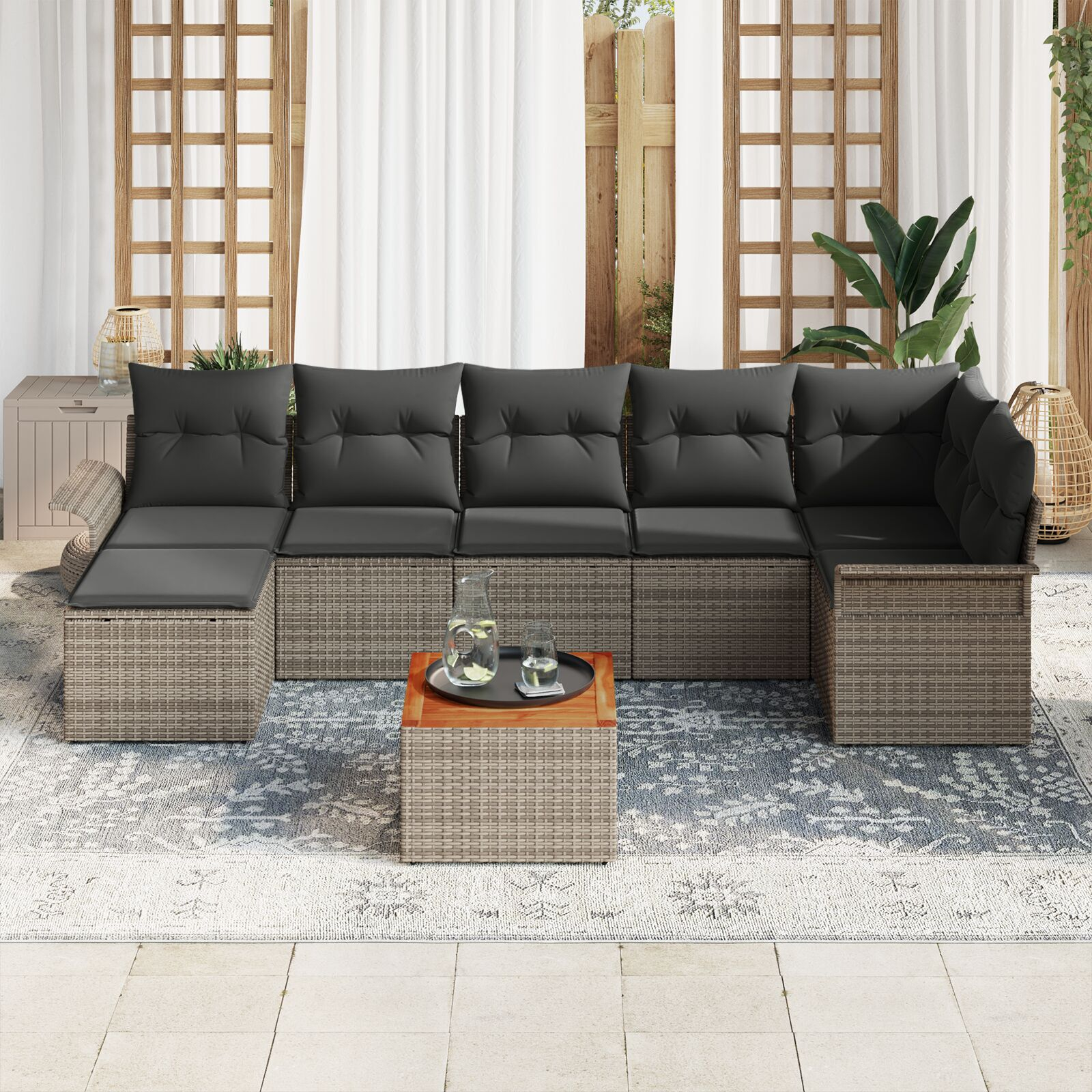 vidaXL Set de canapele pentru grădină cu pernă cu depozitare 8 pcs Gri