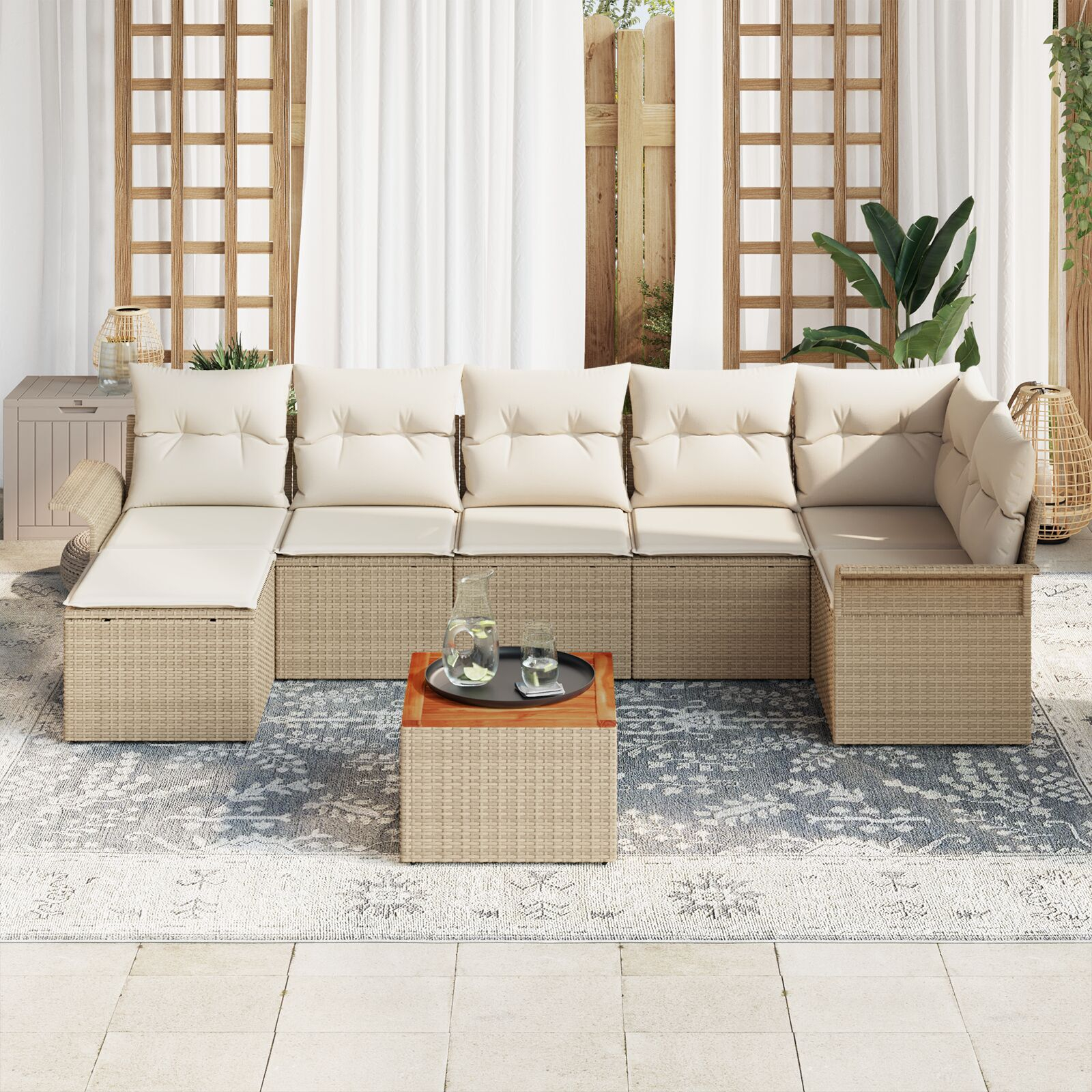 vidaXL Set de canapele pentru grădină cu pernă 8 pcs Bej și crem