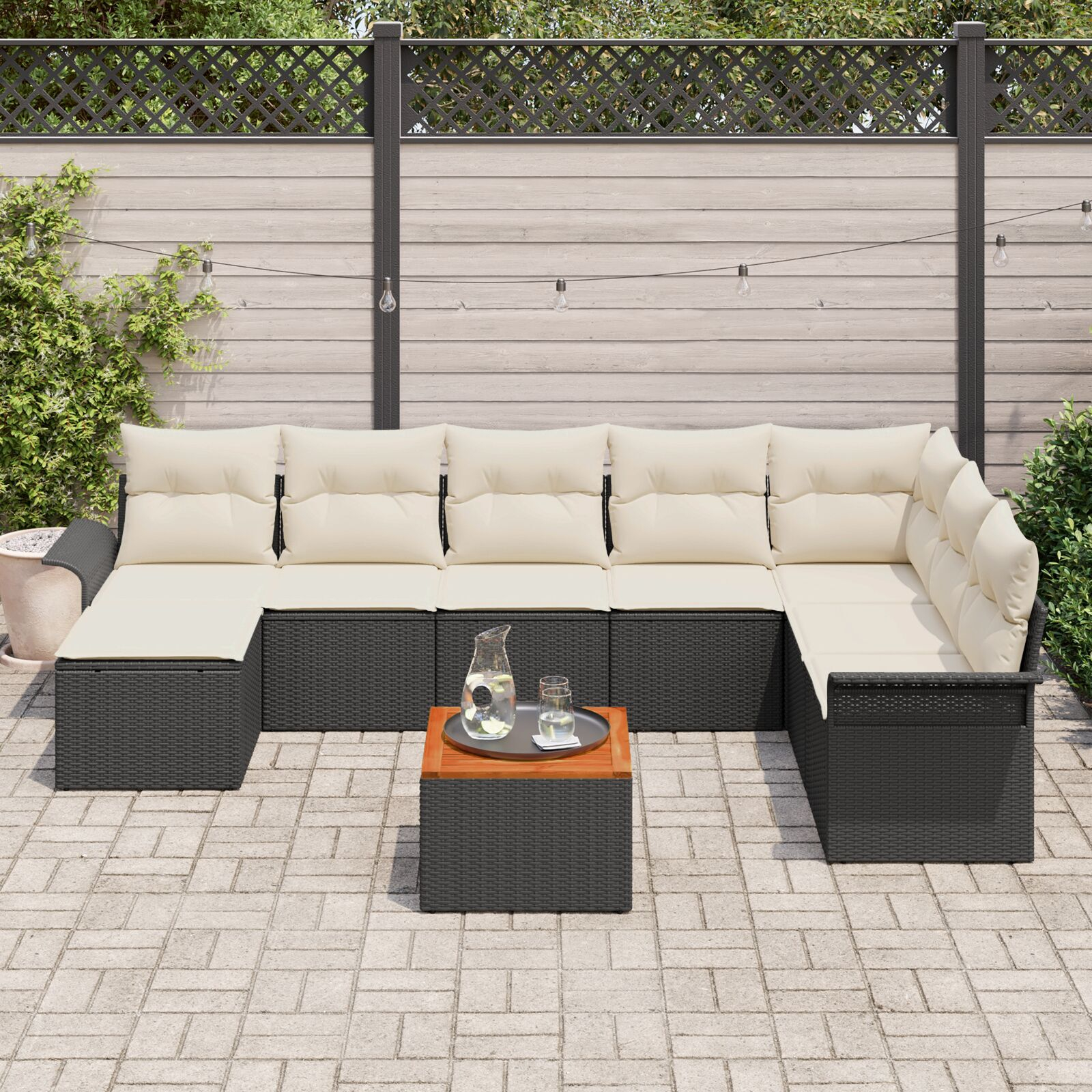 vidaXL Set de canapele pentru grădină cu pernă 9 pcs Negru și Crem vidaXL Set de canapele pentru grădină cu pernă 9 pcs Negru și Crem