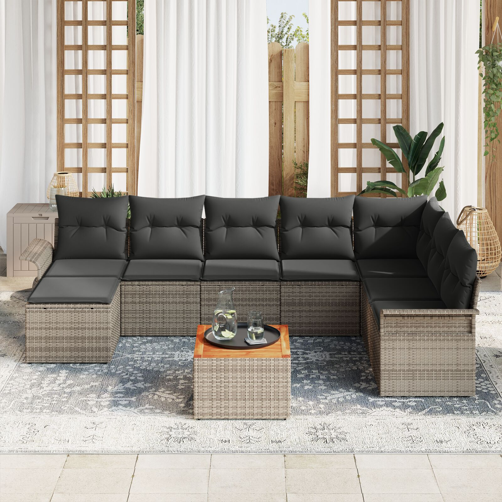 vidaXL Set de canapele pentru grădină cu pernă cu depozitare 9 pcs Gri