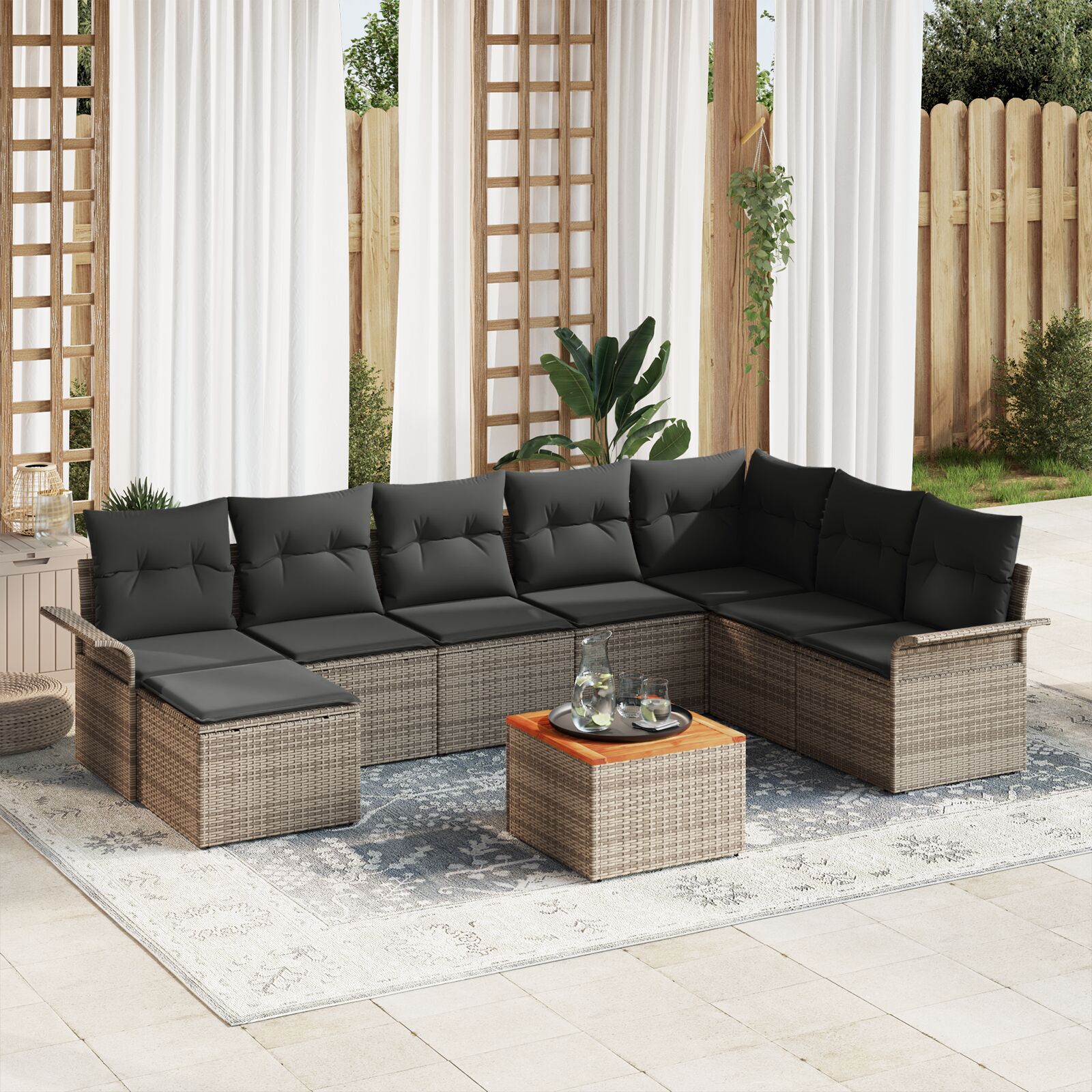 vidaXL Set de canapele pentru grădină cu pernă cu depozitare 9 pcs Gri