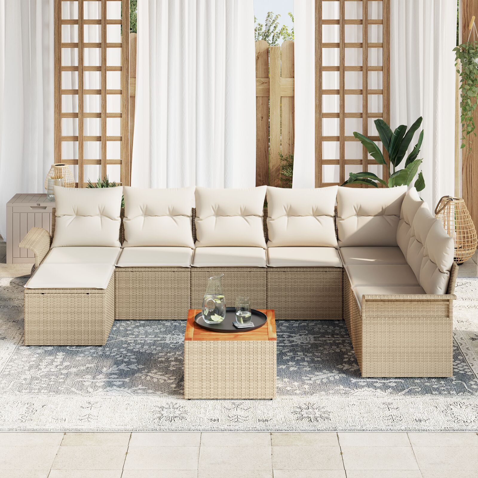 vidaXL Set de canapele pentru grădină cu pernă 9 pcs Bej și crem