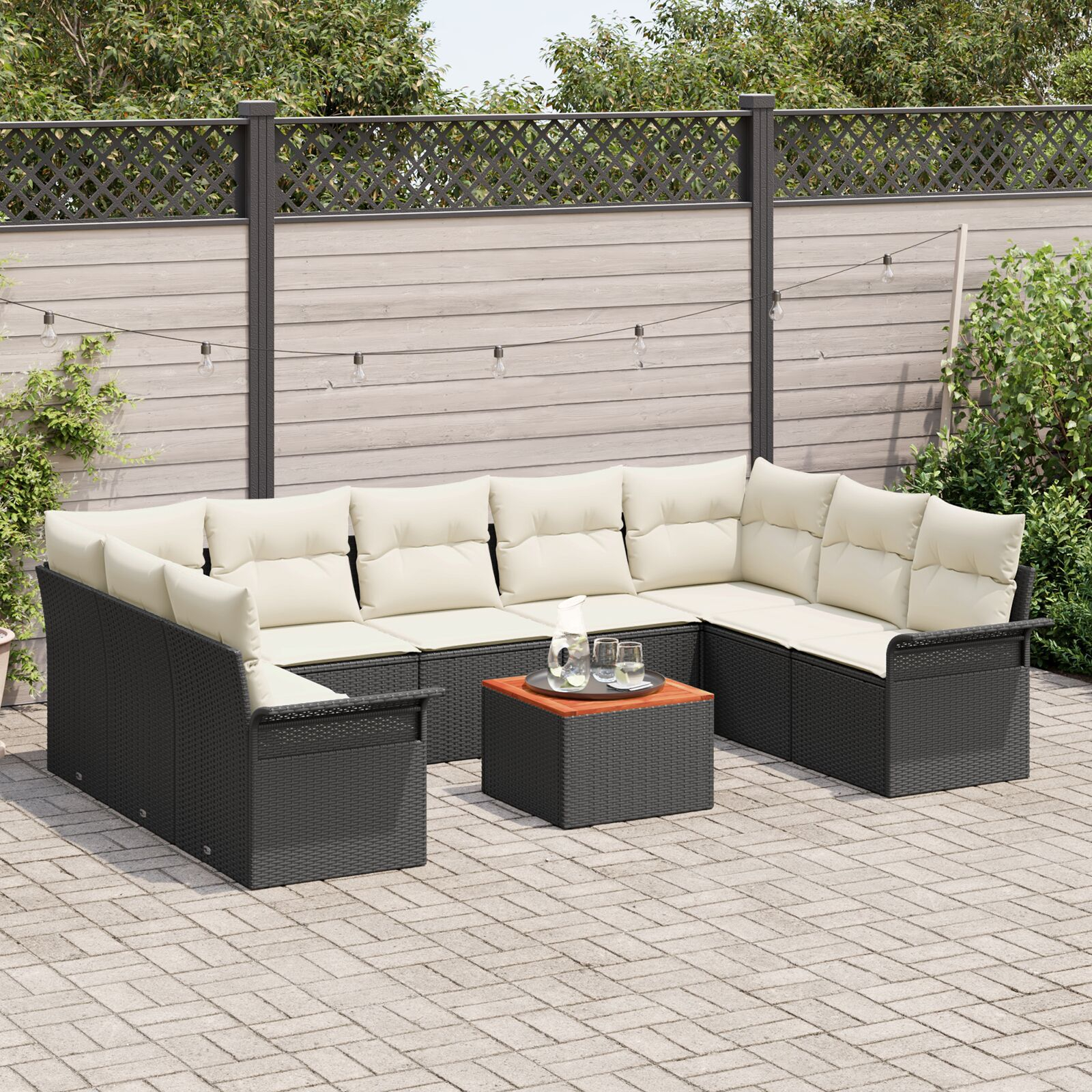 vidaXL Set de canapele pentru grădină cu pernă 10 pcs Negru și Crem