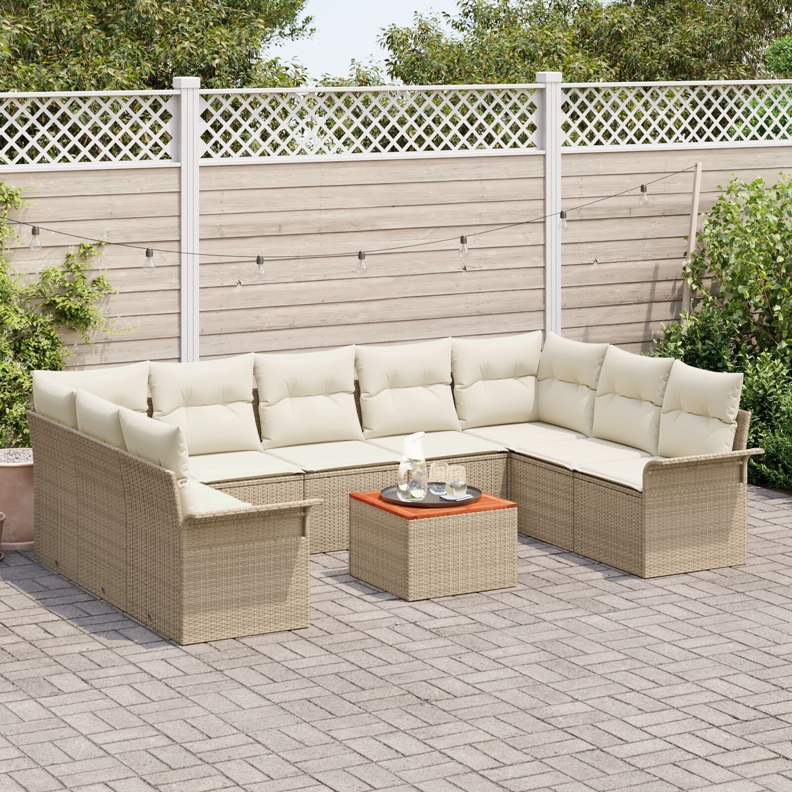 vidaXL Set de canapele pentru grădină cu pernă 10 pcs Bej și crem