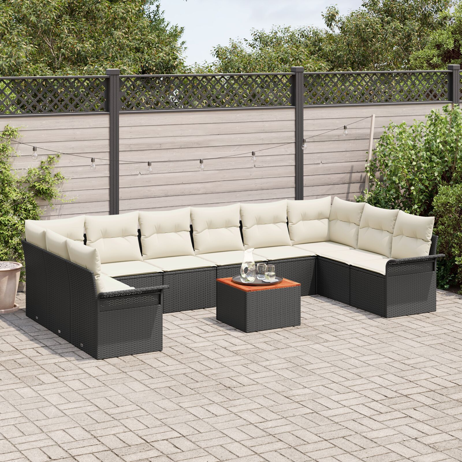 vidaXL Set de canapele pentru grădină cu pernă 11 pcs Negru și Crem