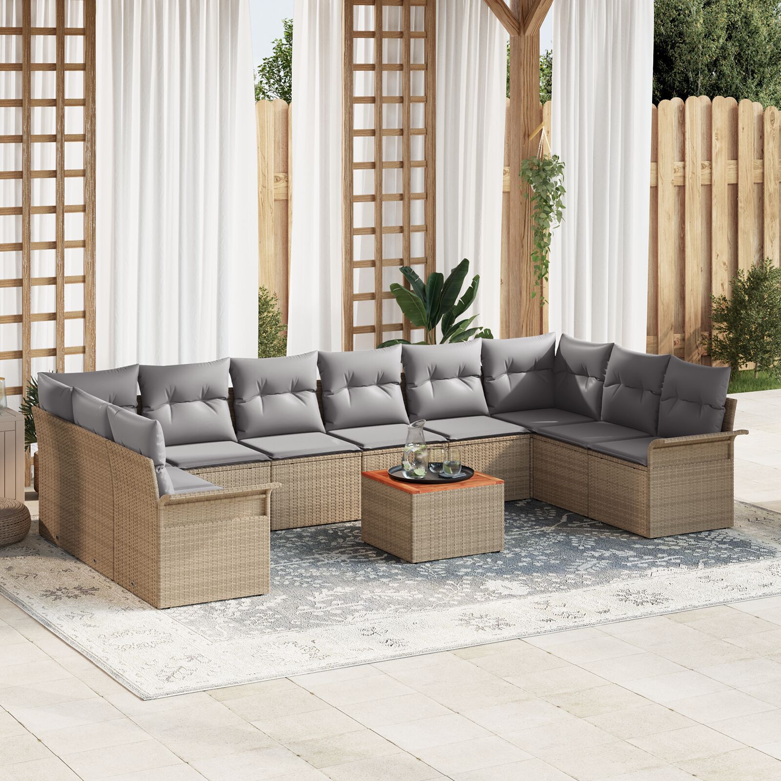 vidaXL Set de canapele pentru grădină 11 pcs Beige și gri deschis vidaXL Set de canapele pentru grădină 11 pcs Beige și gri deschis