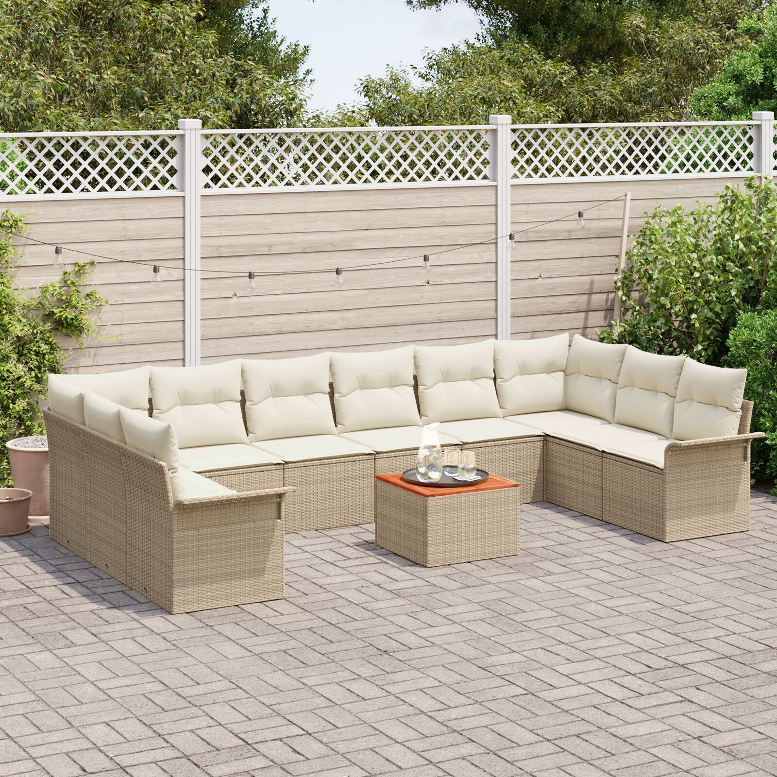 vidaXL Set de canapele pentru grădină cu pernă 11 pcs Bej și crem