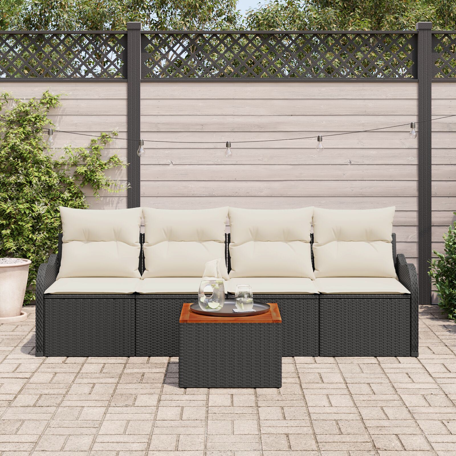 vidaXL Set de canapele pentru grădină cu pernă 5 pcs Negru și Crem vidaXL Set de canapele pentru grădină cu pernă 5 pcs Negru și Crem