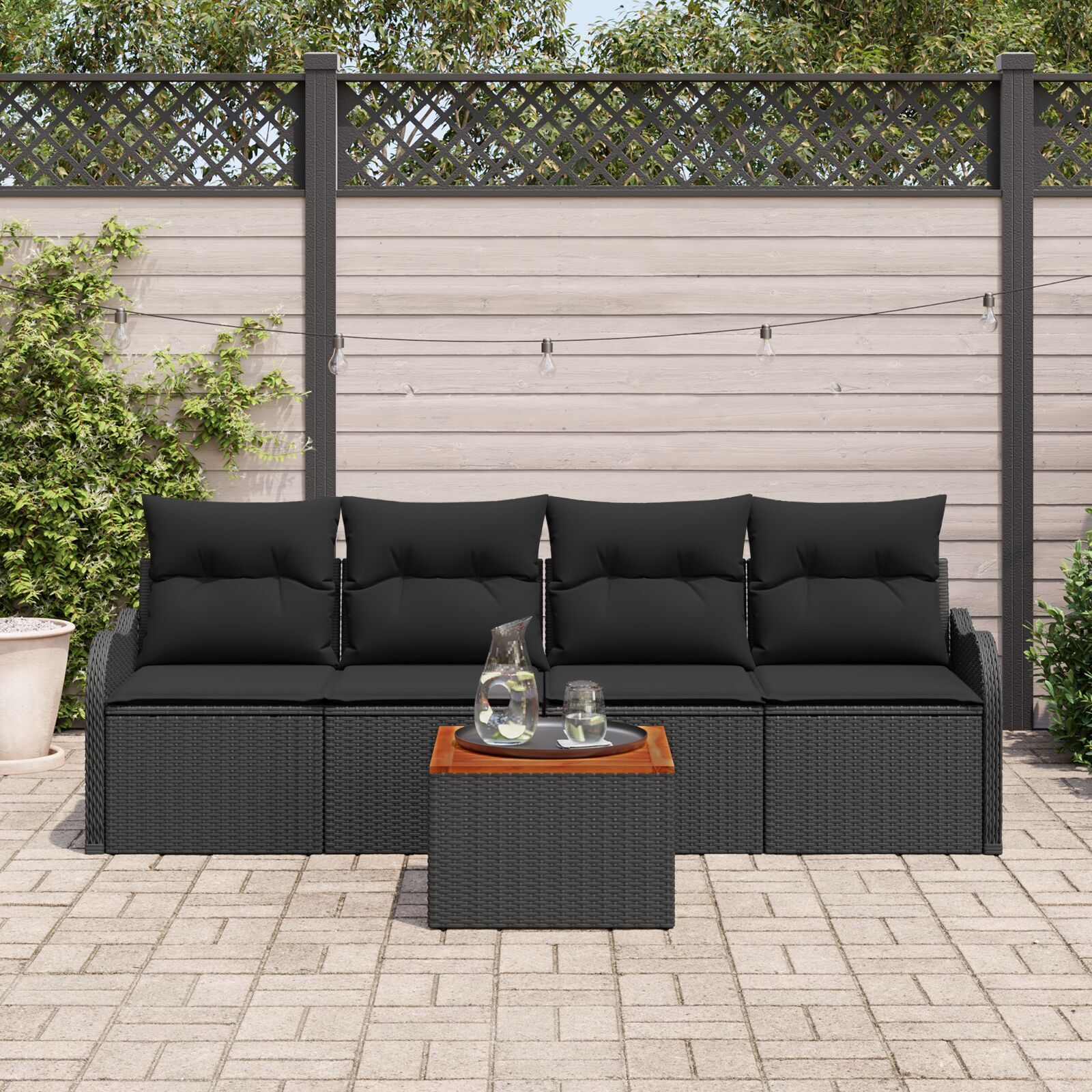 vidaXL Set de canapele pentru grădină 5 pcs Negru 55 x 55 x 37 cm