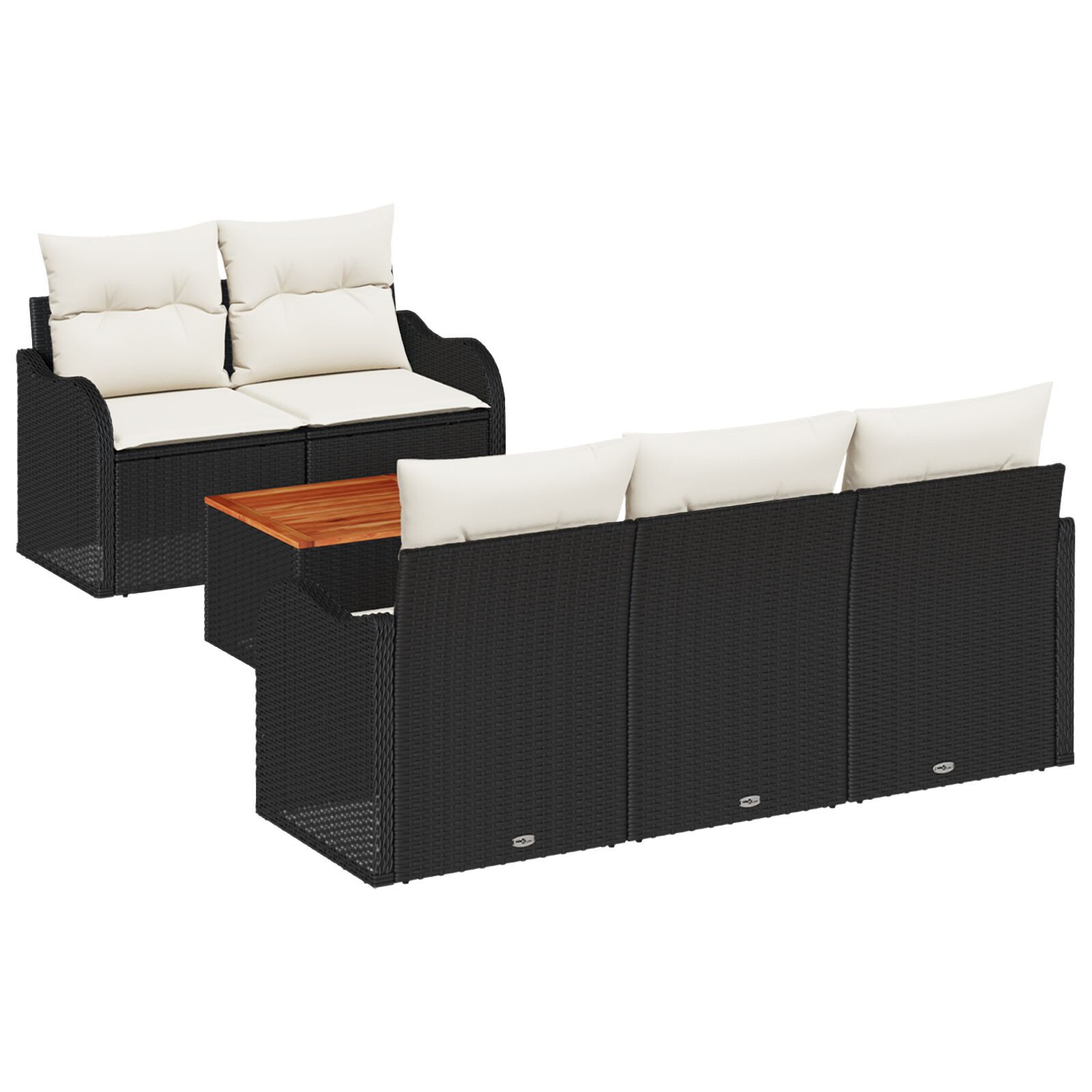Set canapea de grădină vidaXL cu 6 piese și perne Negru Poliratan Acacia Set canapea de grădină vidaXL cu 6 piese și perne Negru Poliratan Acacia