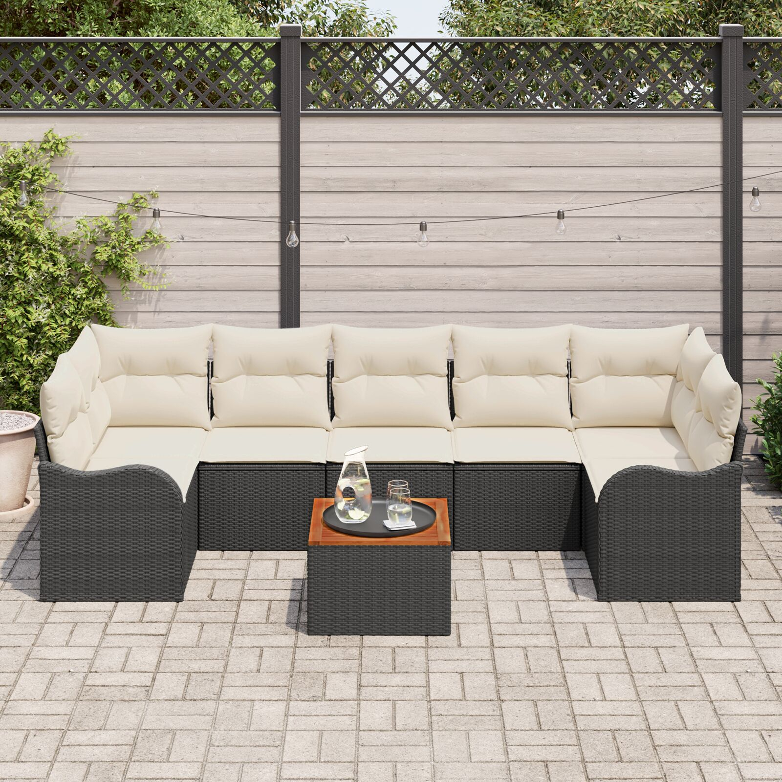 vidaXL Set Sofa pentru Grădină 8 pcs Negru, alb Mari