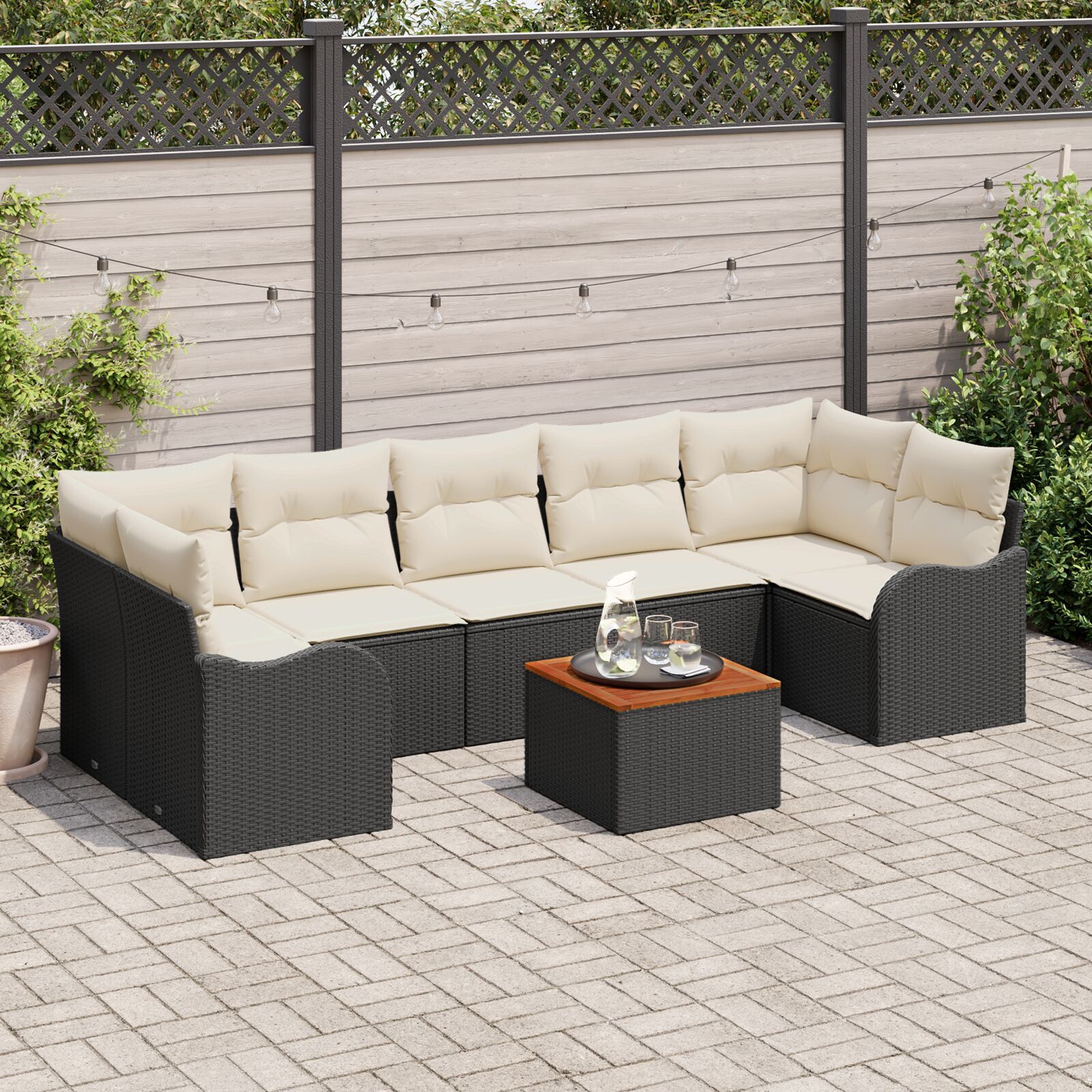 vidaXL Set Sofa pentru Grădină 8 pcs Negru, alb Mari