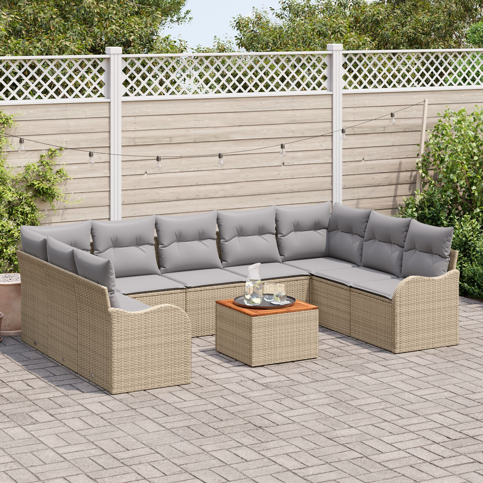 vidaXL Set Canapea Grădină 10 pcs bej și gri deschis