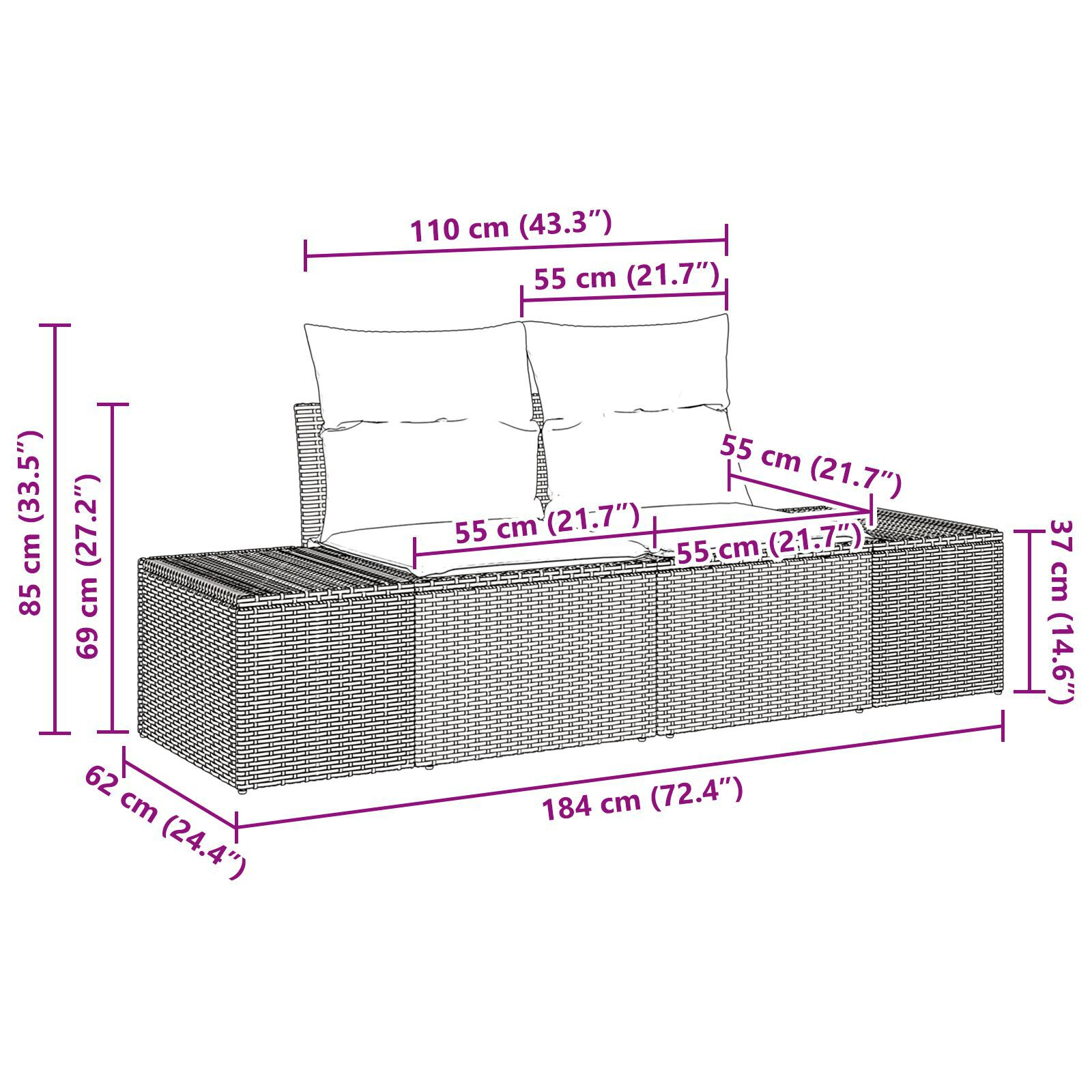 vidaXL Set de canapea de grădină 6 pcs Negru 55 x 55 x 37 cm vidaXL Set de canapea de grădină 6 pcs Negru 55 x 55 x 37 cm