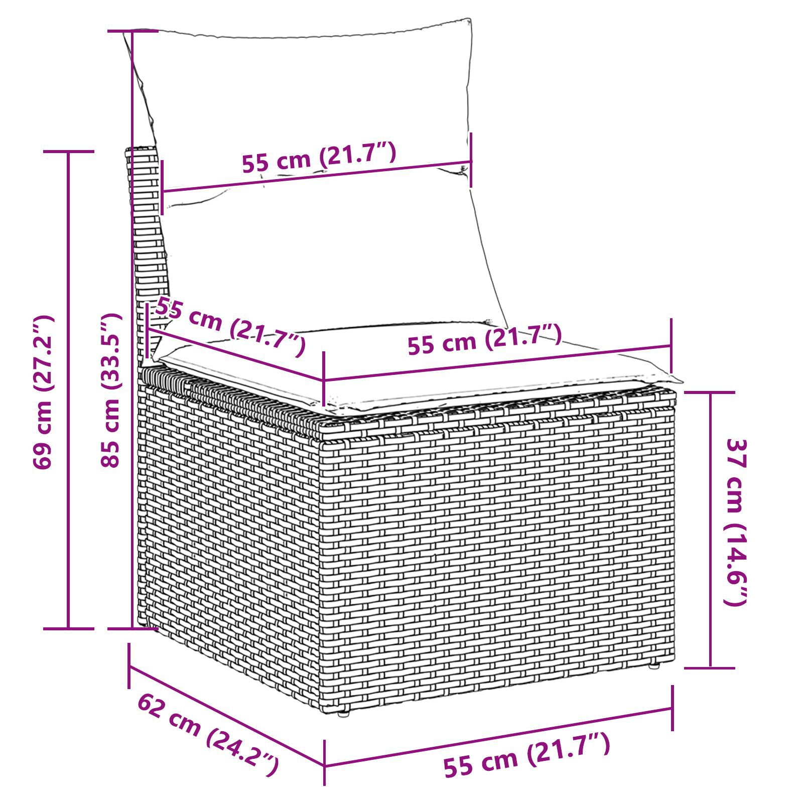 vidaXL Set de canapea de grădină 6 pcs Negru 55 x 55 x 37 cm vidaXL Set de canapea de grădină 6 pcs Negru 55 x 55 x 37 cm