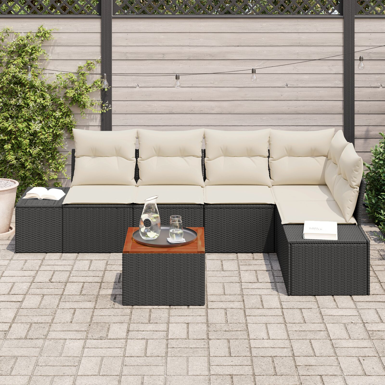 vidaXL Set Sofa Grădină 6 pcs Negru, alb Ratan și poliester