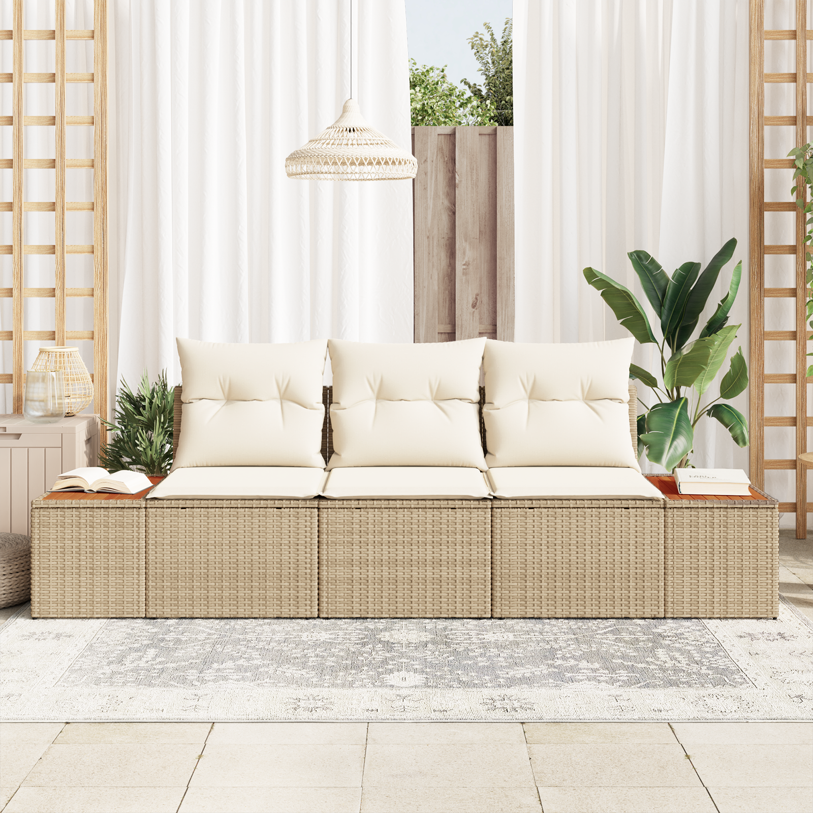 vidaXL Set de canapele pentru grădină cu pernă 3 pcs bej și crem