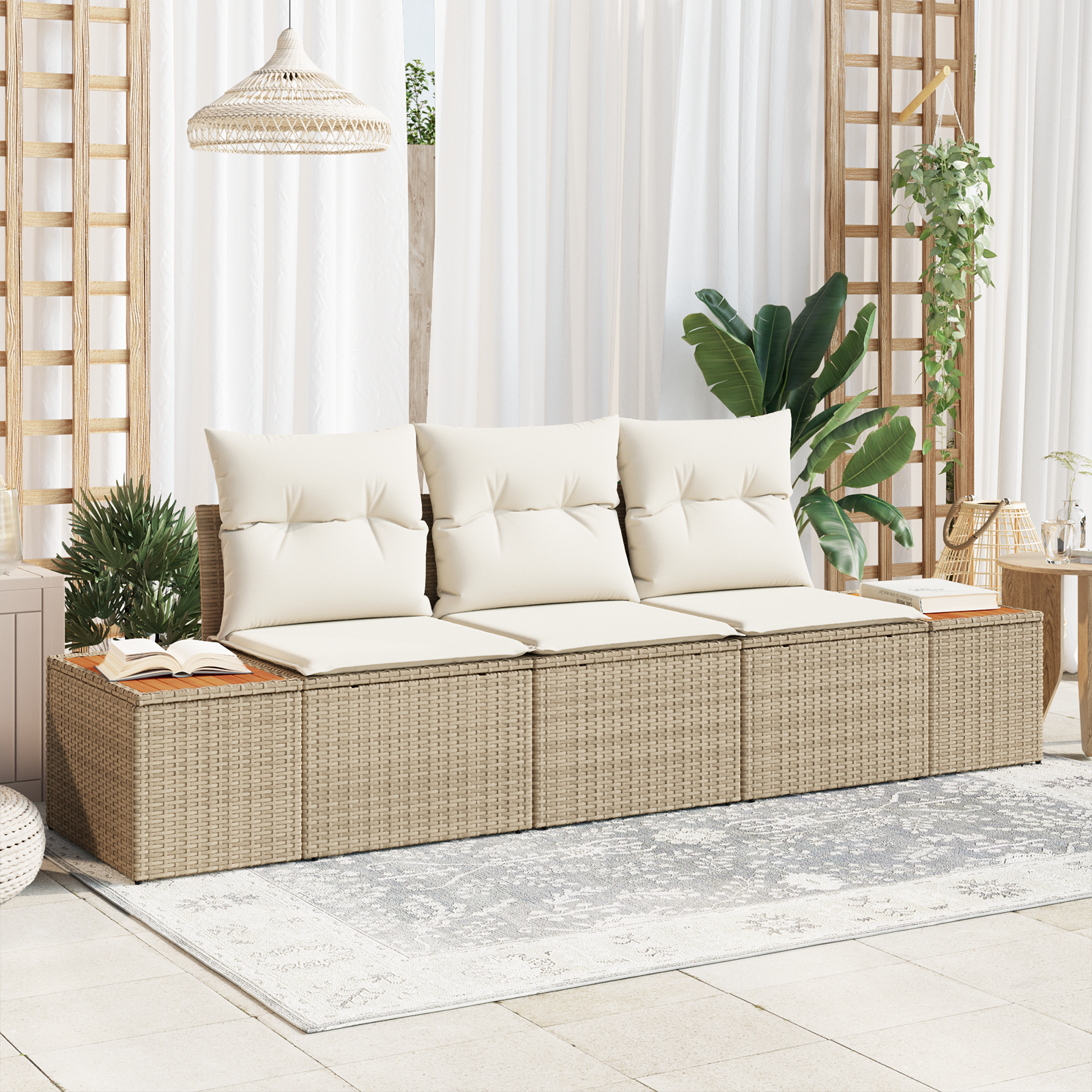 vidaXL Set de canapele pentru grădină cu pernă 3 pcs bej și crem