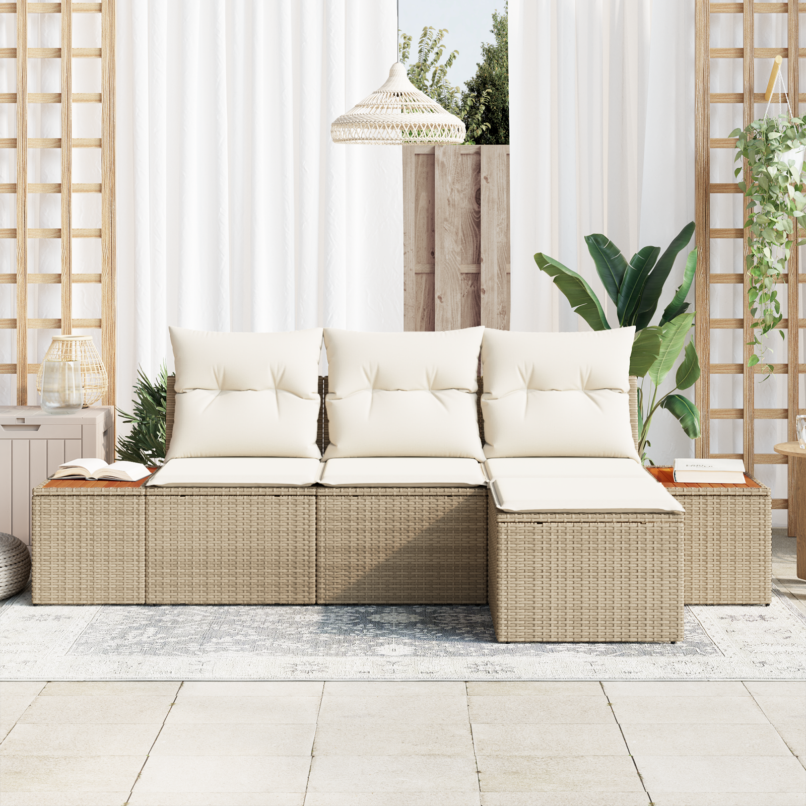 vidaXL Set de canapele pentru grădină cu pernă 4 pcs bej și crem vidaXL Set de canapele pentru grădină cu pernă 4 pcs bej și crem