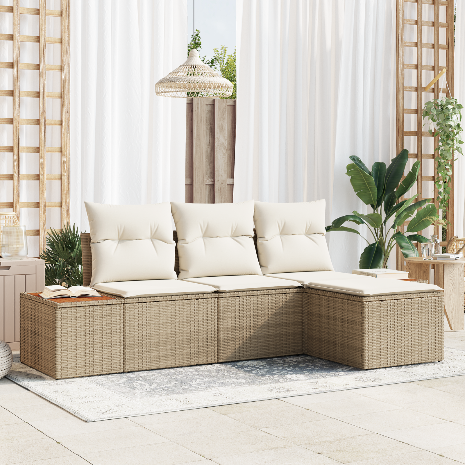 vidaXL Set de canapele pentru grădină cu pernă 4 pcs bej și crem vidaXL Set de canapele pentru grădină cu pernă 4 pcs bej și crem