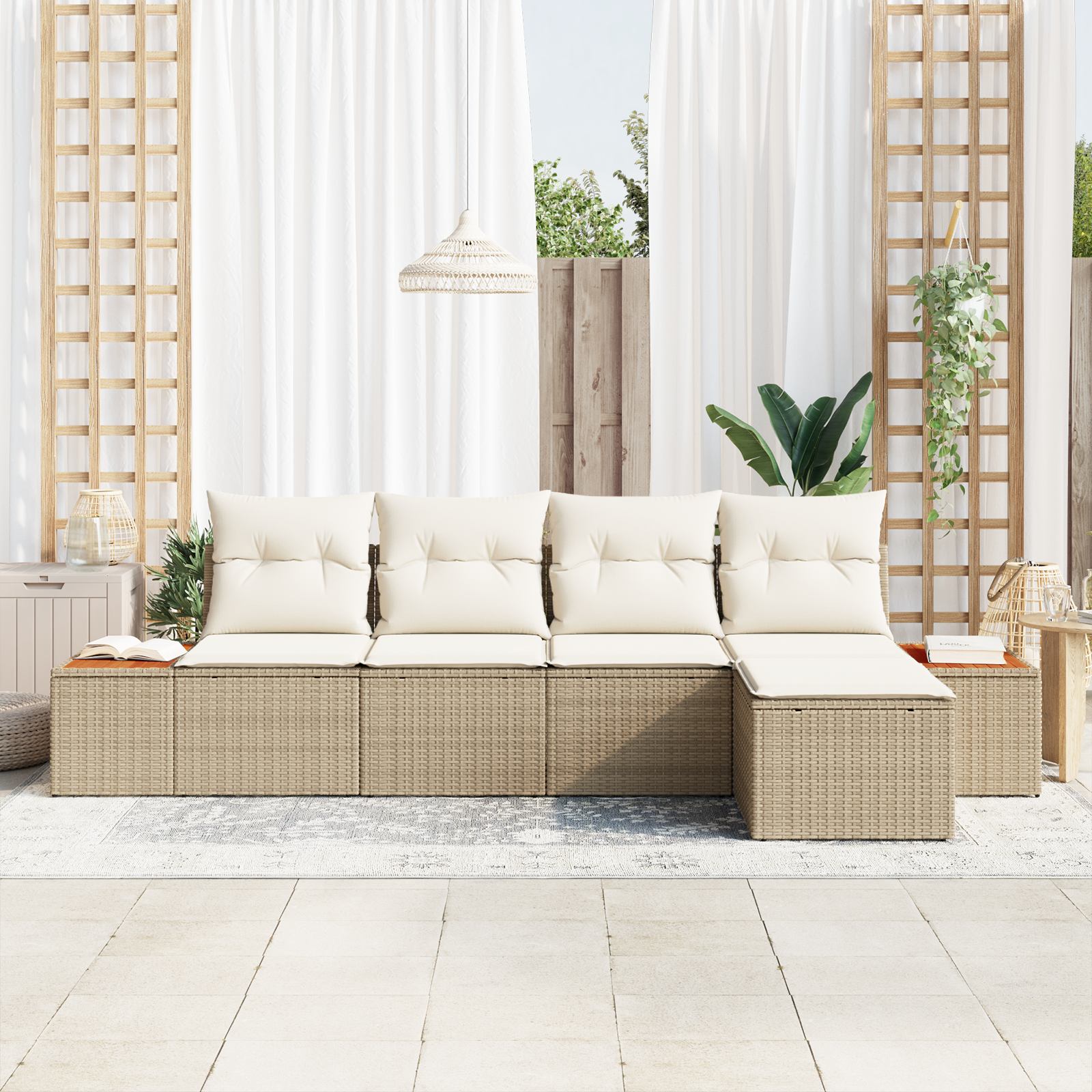 vidaXL Set de canapele pentru grădină cu pernă 5 pcs bej și crem vidaXL Set de canapele pentru grădină cu pernă 5 pcs bej și crem