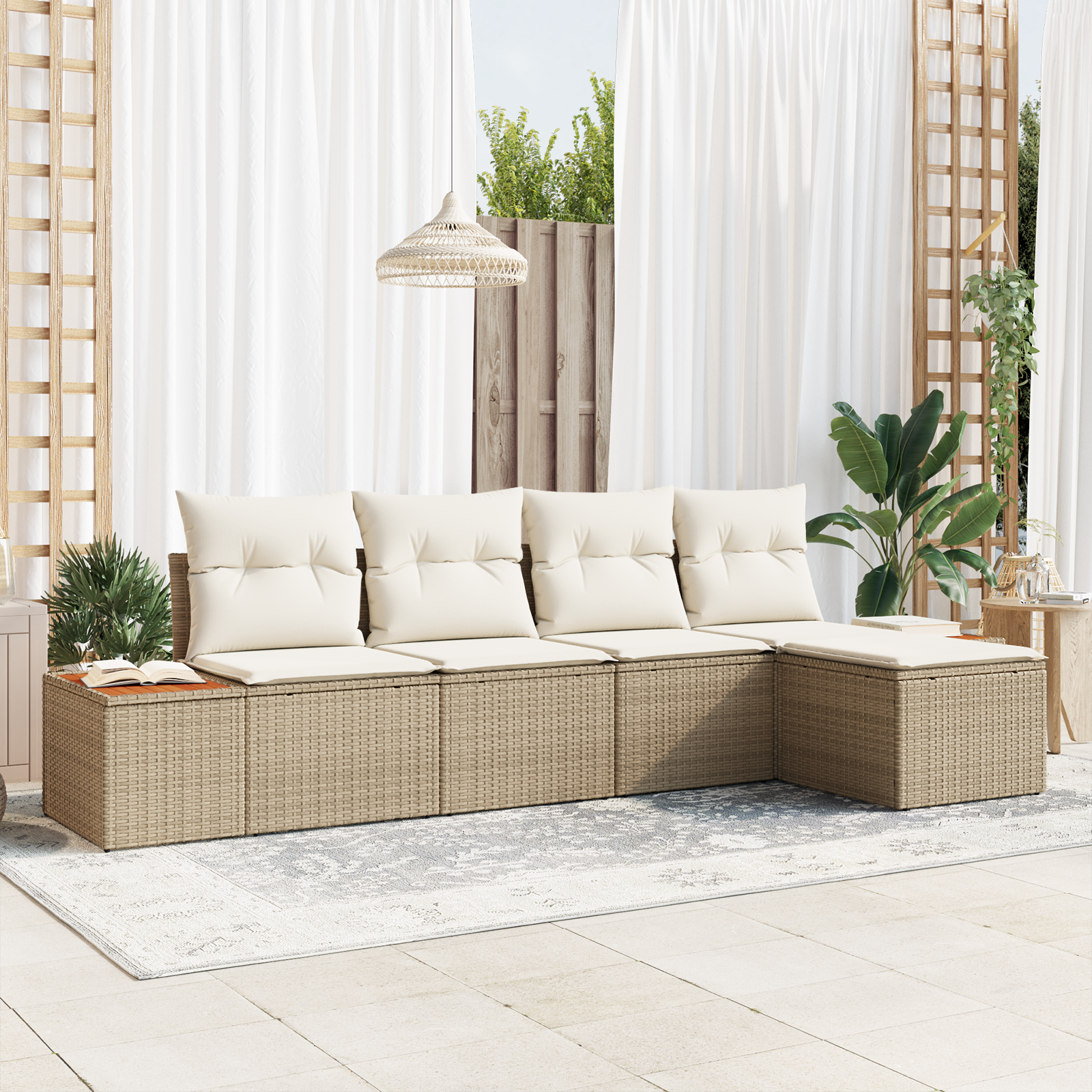vidaXL Set de canapele pentru grădină cu pernă 5 pcs bej și crem vidaXL Set de canapele pentru grădină cu pernă 5 pcs bej și crem