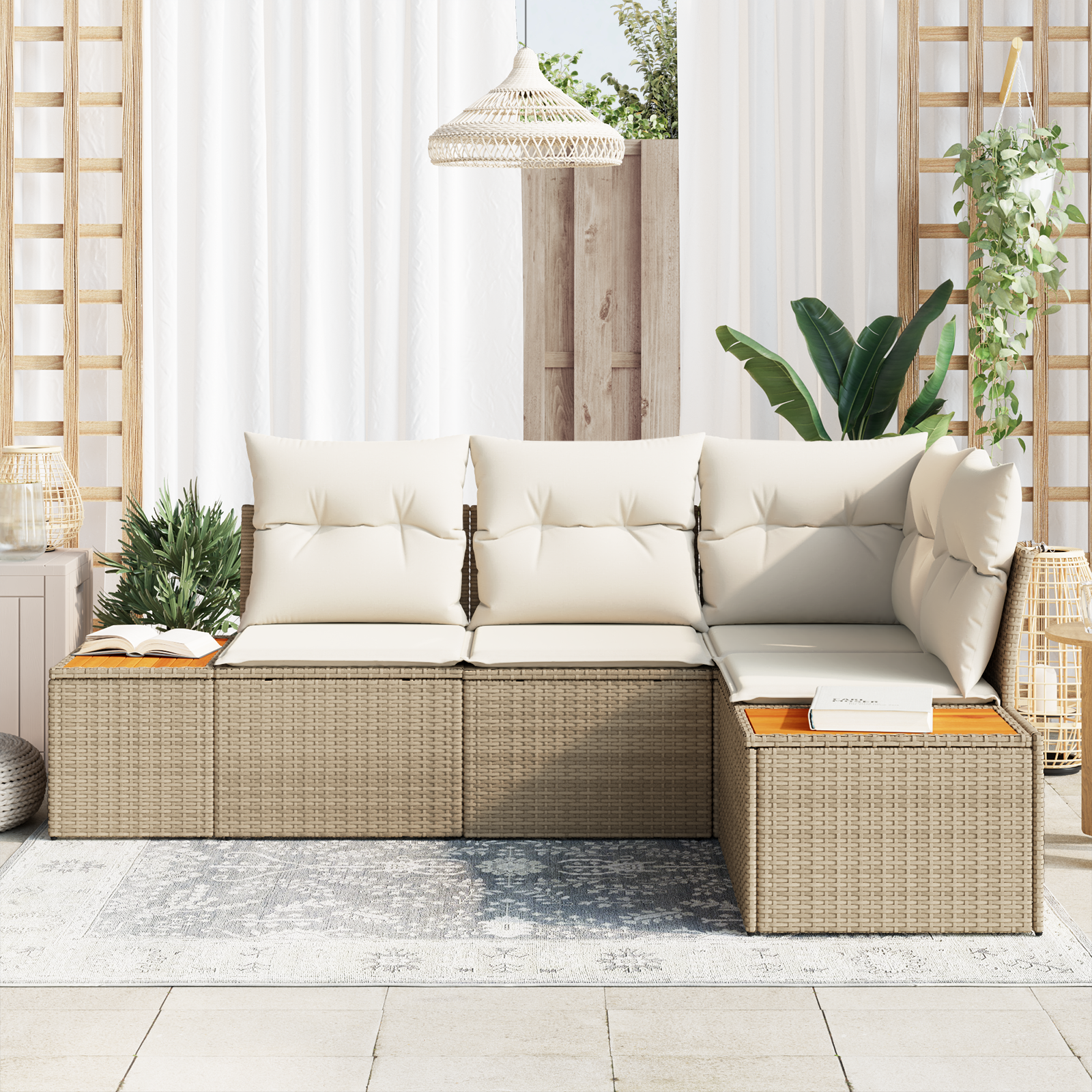 vidaXL Set de canapele pentru grădină cu pernă 4 pcs bej și crem vidaXL Set de canapele pentru grădină cu pernă 4 pcs bej și crem