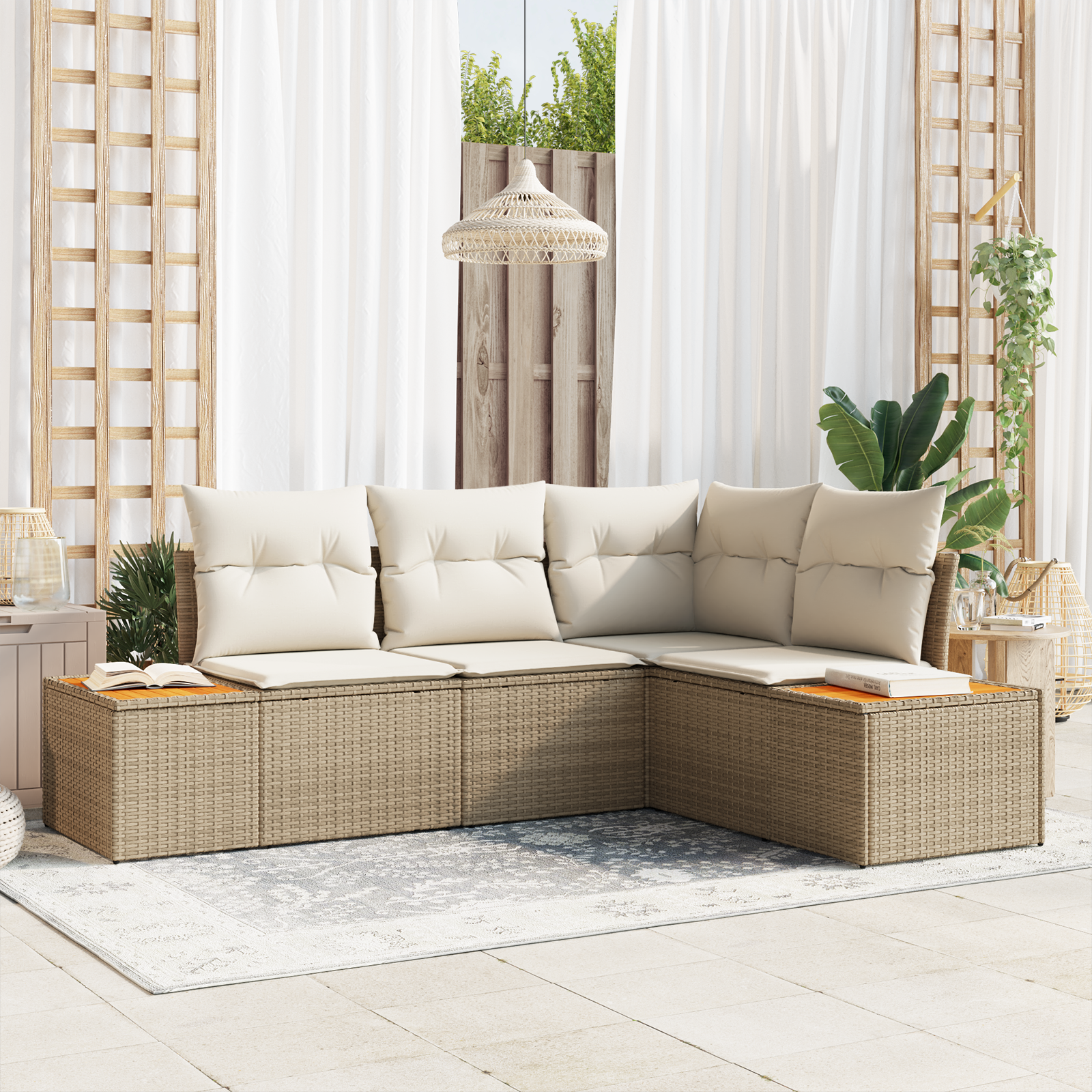vidaXL Set de canapele pentru grădină cu pernă 4 pcs bej și crem vidaXL Set de canapele pentru grădină cu pernă 4 pcs bej și crem