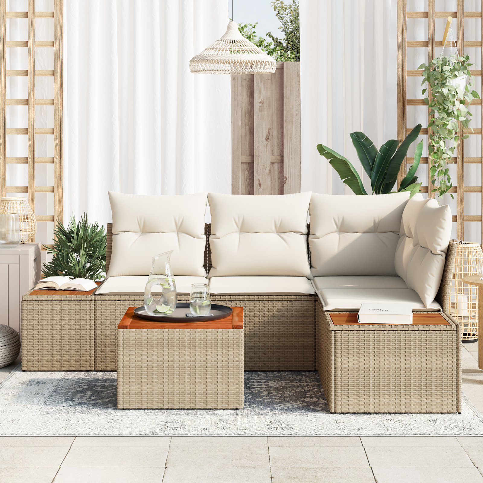 vidaXL Set de canapele pentru grădină cu pernă 5 pcs bej și crem vidaXL Set de canapele pentru grădină cu pernă 5 pcs bej și crem