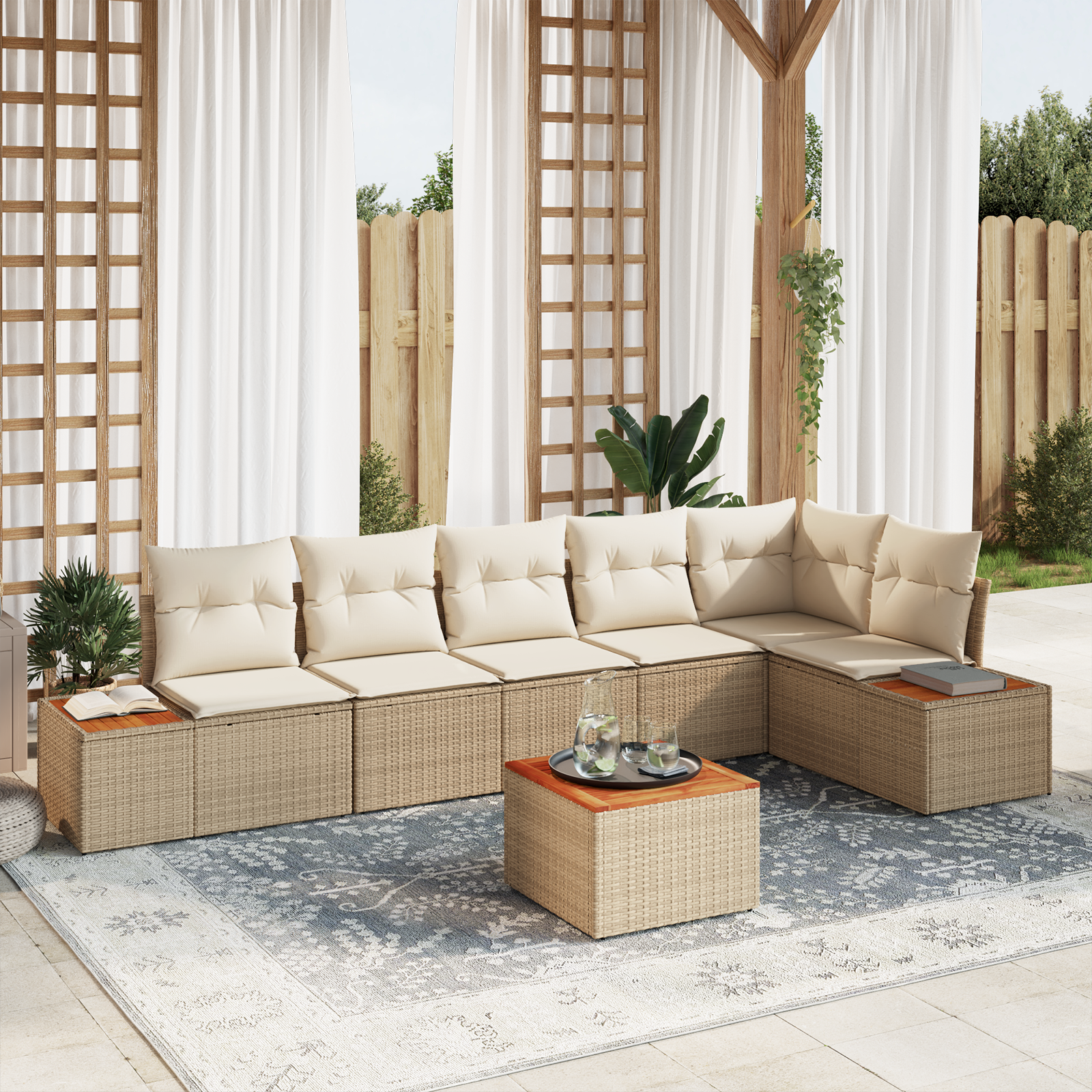 vidaXL Set de canapele pentru grădină cu pernă 7 pcs bej și crem vidaXL Set de canapele pentru grădină cu pernă 7 pcs bej și crem