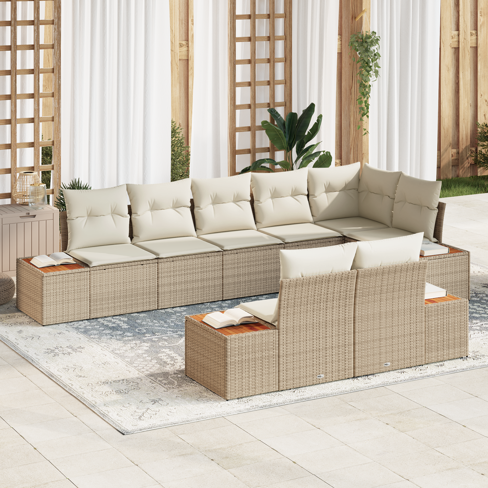 vidaXL Set de canapele pentru grădină cu pernă 8 pcs bej și crem