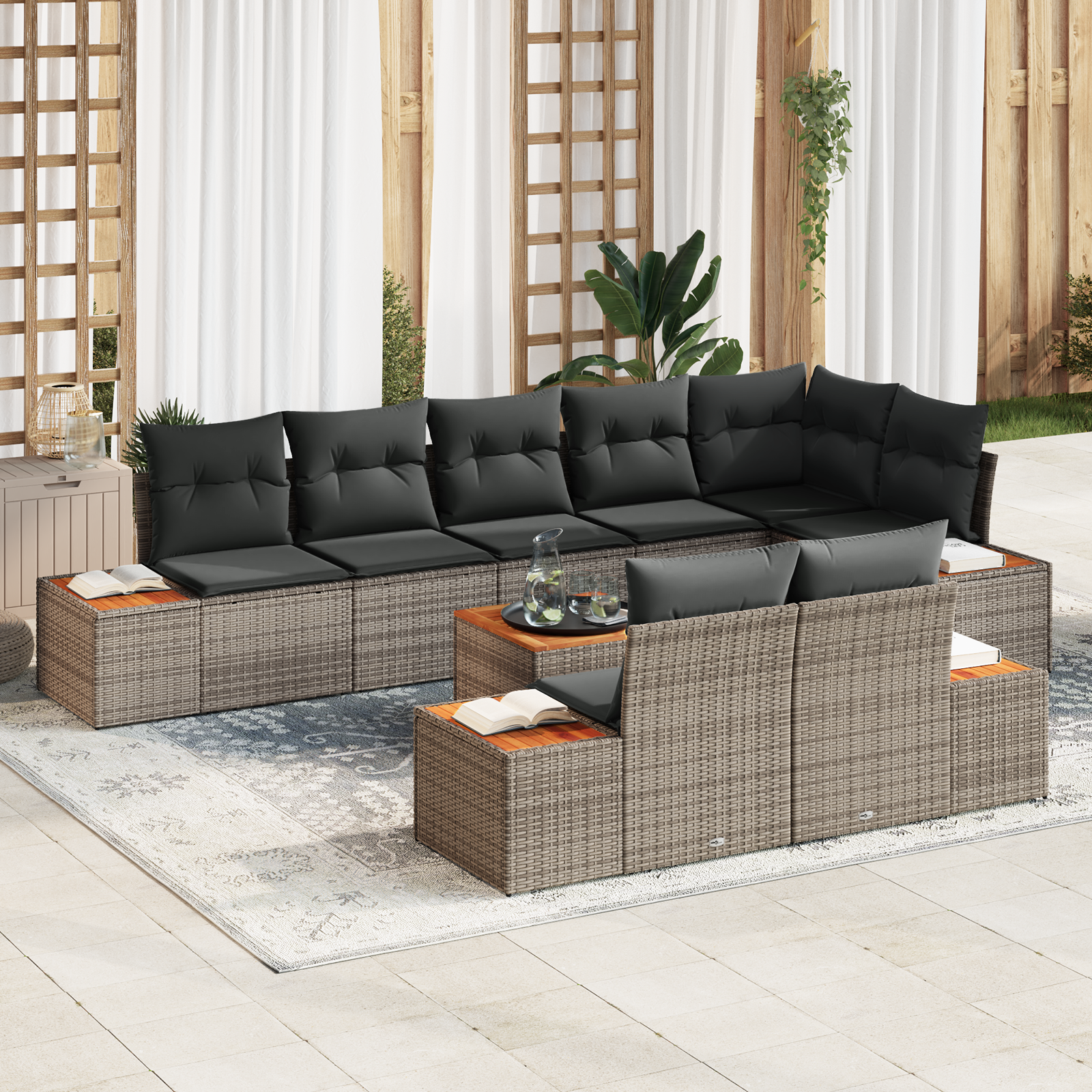 vidaXL Set de canapele pentru grădină 9 pcs Gri 319 x 154 x 85 cm